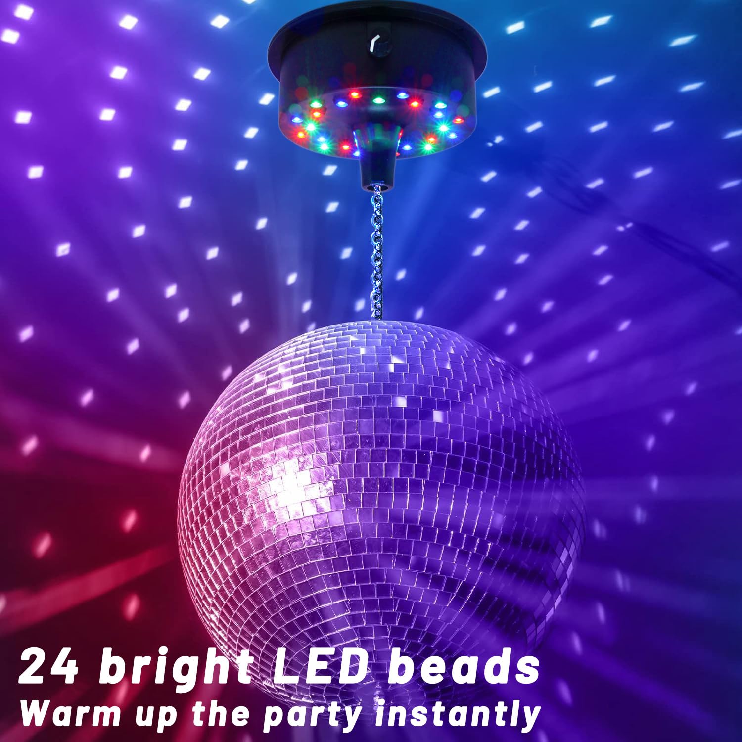 Disco Ball Rotating Motor With Chain 5Rpm 10Rpm Adjustable Speed,Plug/Battery Powered Mirror Ball Motor With 24 Led Beads For Di