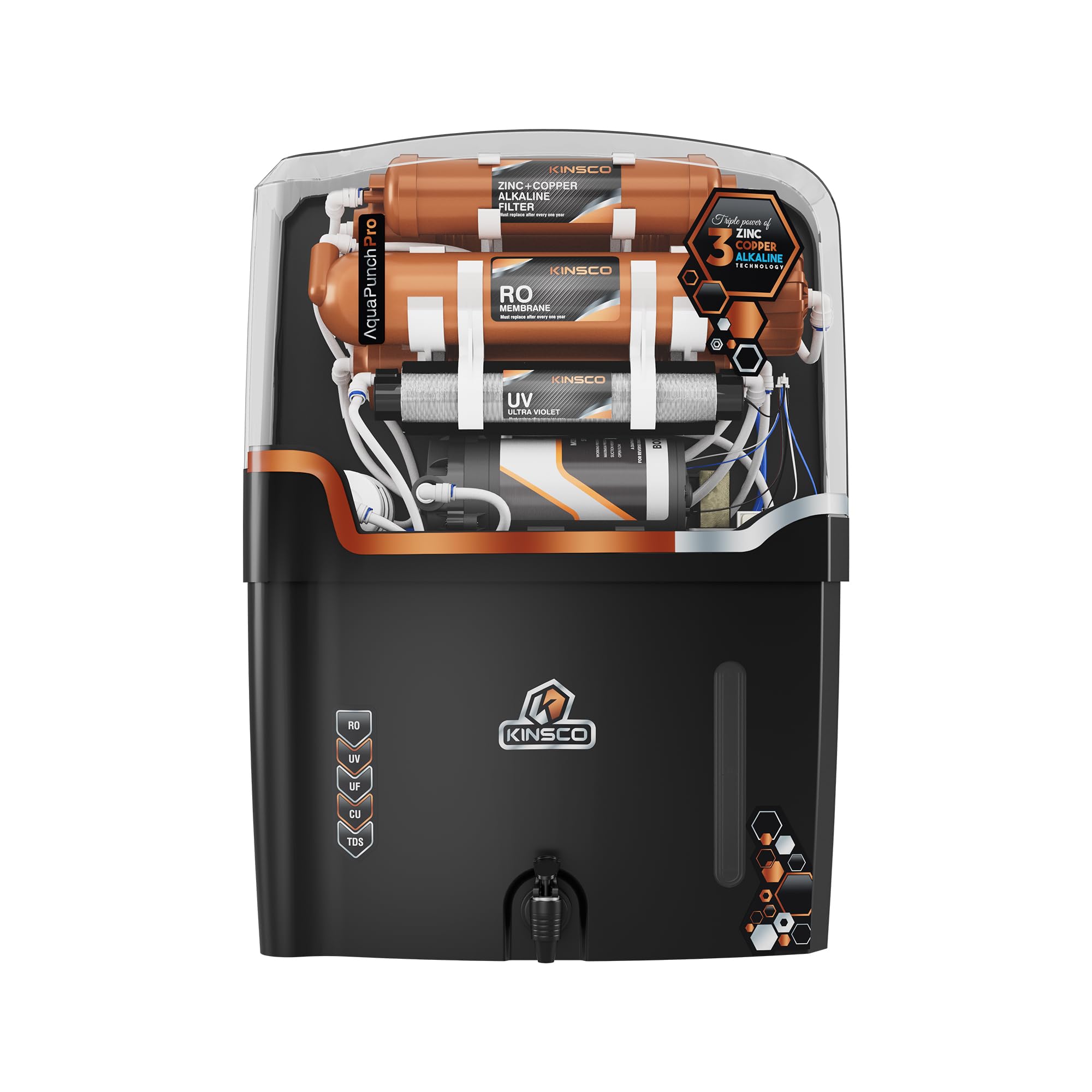 Kinsco Aqua Punch Pro With Isi Mark Ro+Uv+Uf+Tds Adjuster 18 L Ro + Uv + Cu Guard + Alkaline Enhancer + Mineral Water Purifier (