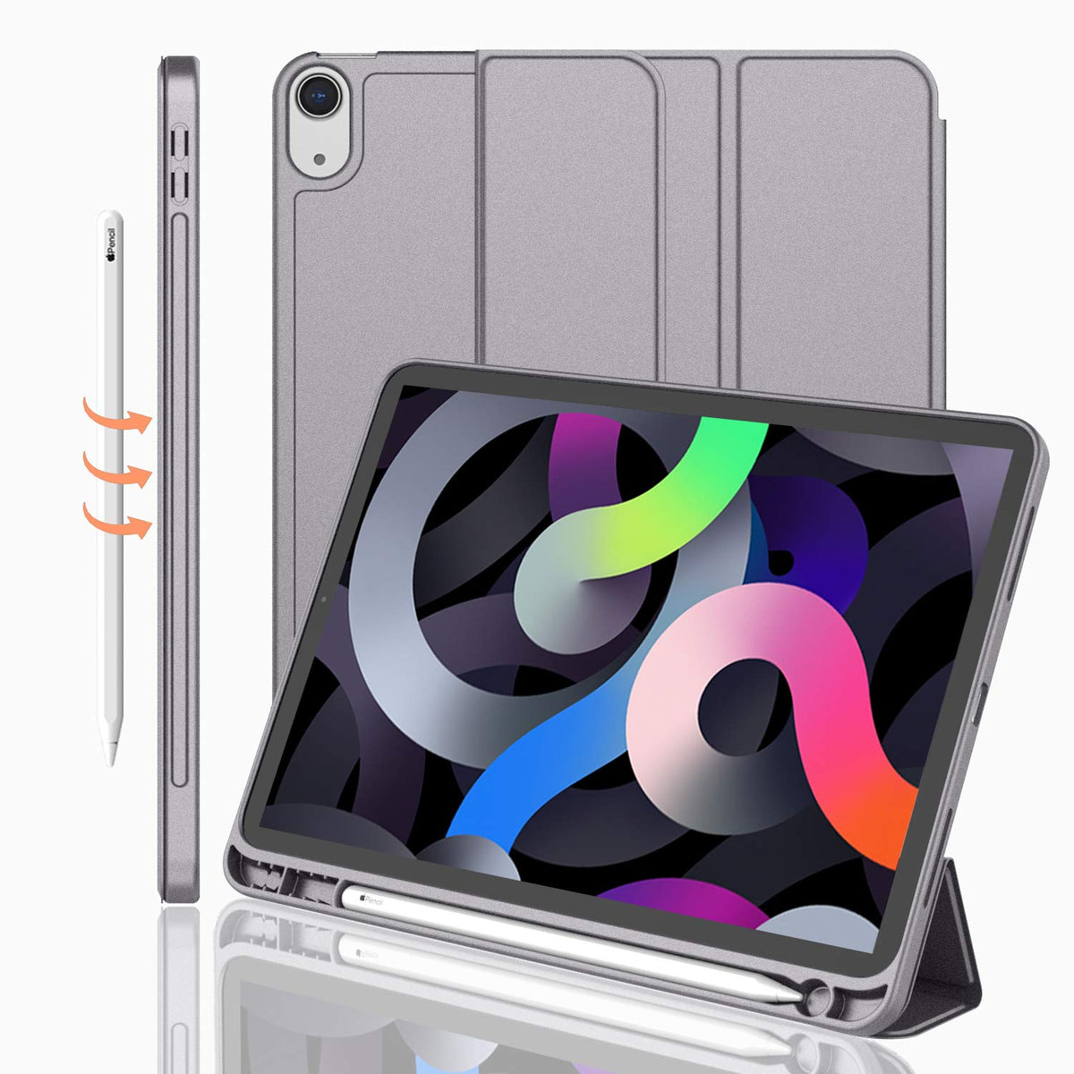 Imieet Ipad Air 11 Inch Case 2024 (6Th Generation), Ipad Air 5Th Generation Case 2022/4Th Generation Case 2020 10.9 Inch With Pencil Holder, Trifold Stand Smart Case (Sliver Gray)
