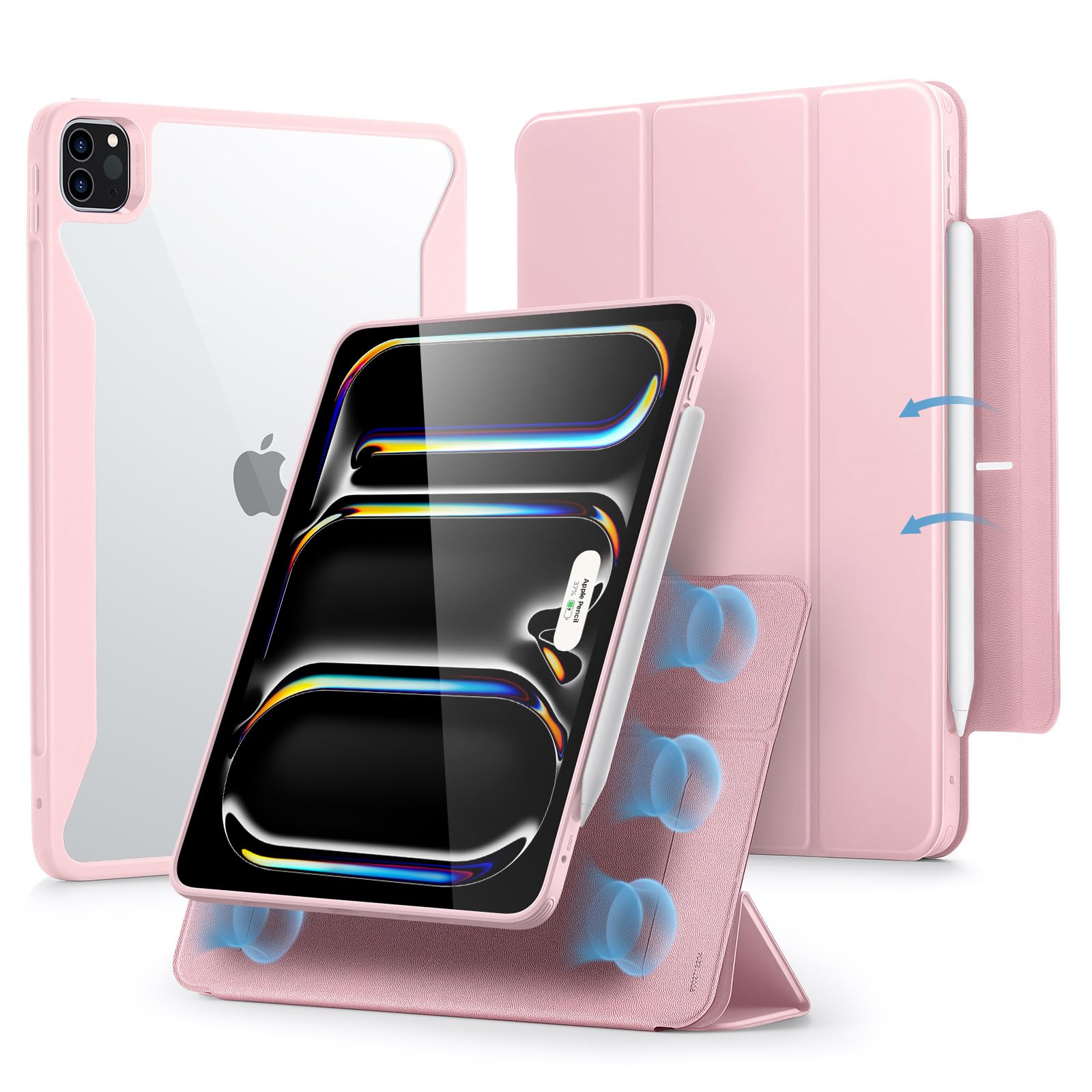 Esr For Ipad Pro 13 Inch Case M4(2024), Ipad Pro 13 Case With Pencil Holder, Removable Magnetic Cover, Vertical Stand, Fully Supports Pencil Pro And Pencil(Usb C), Rebound 360 Series, Pink