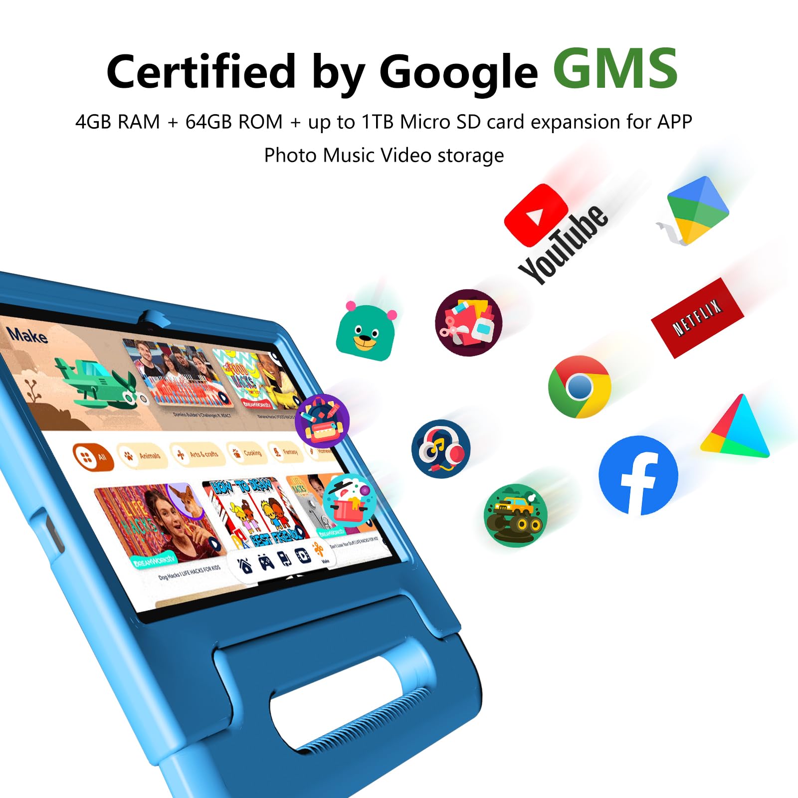 Itdulcet Kids Tablet 10 Inch Android 13, 4Gb Ram+64Gb Rom Toddler Tablet For Children Teen, 2.4G & 5G Wifi, Dual Camera, 10.1''