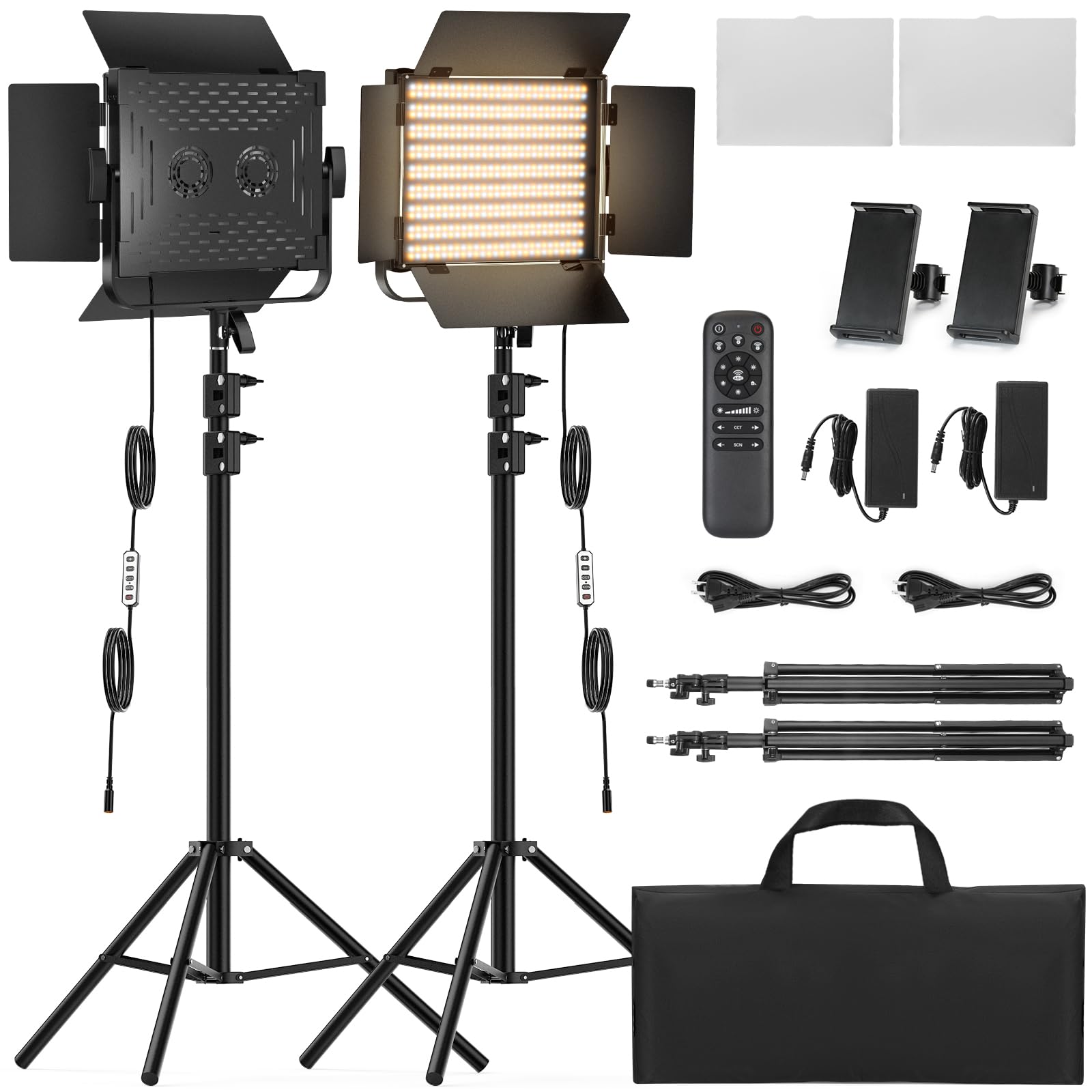 Rgb Photography Video Lighting Kit, 2 Pack 50W Bi Color Energy Saving Led Video Studio Lights With 2300K~8500K Dimmable Cri 97+