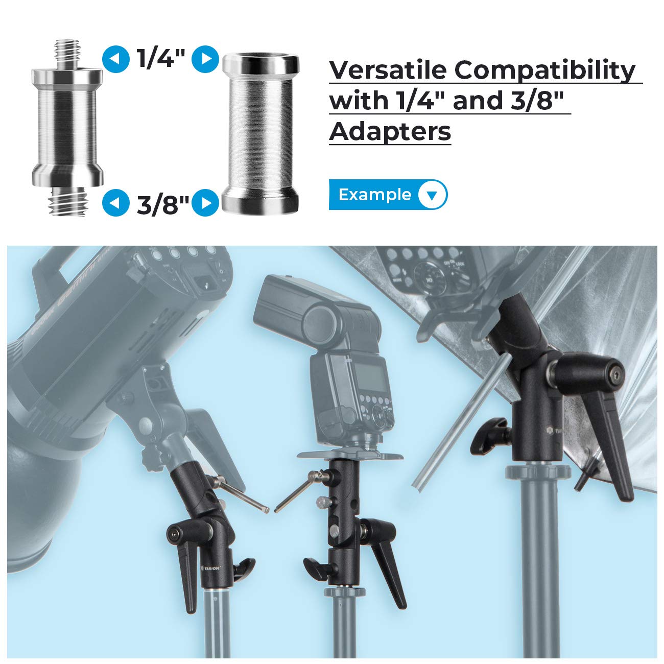 Tarion 2Pcs Flash Umbrella Adapter Bracket Mount H Shape Softbox Holder Umbrella Light Stand Swivel Bracket Mount 180� Adjustable For 1/4' 3/8' Light Stand Tripod Softbox Umbrella Flash