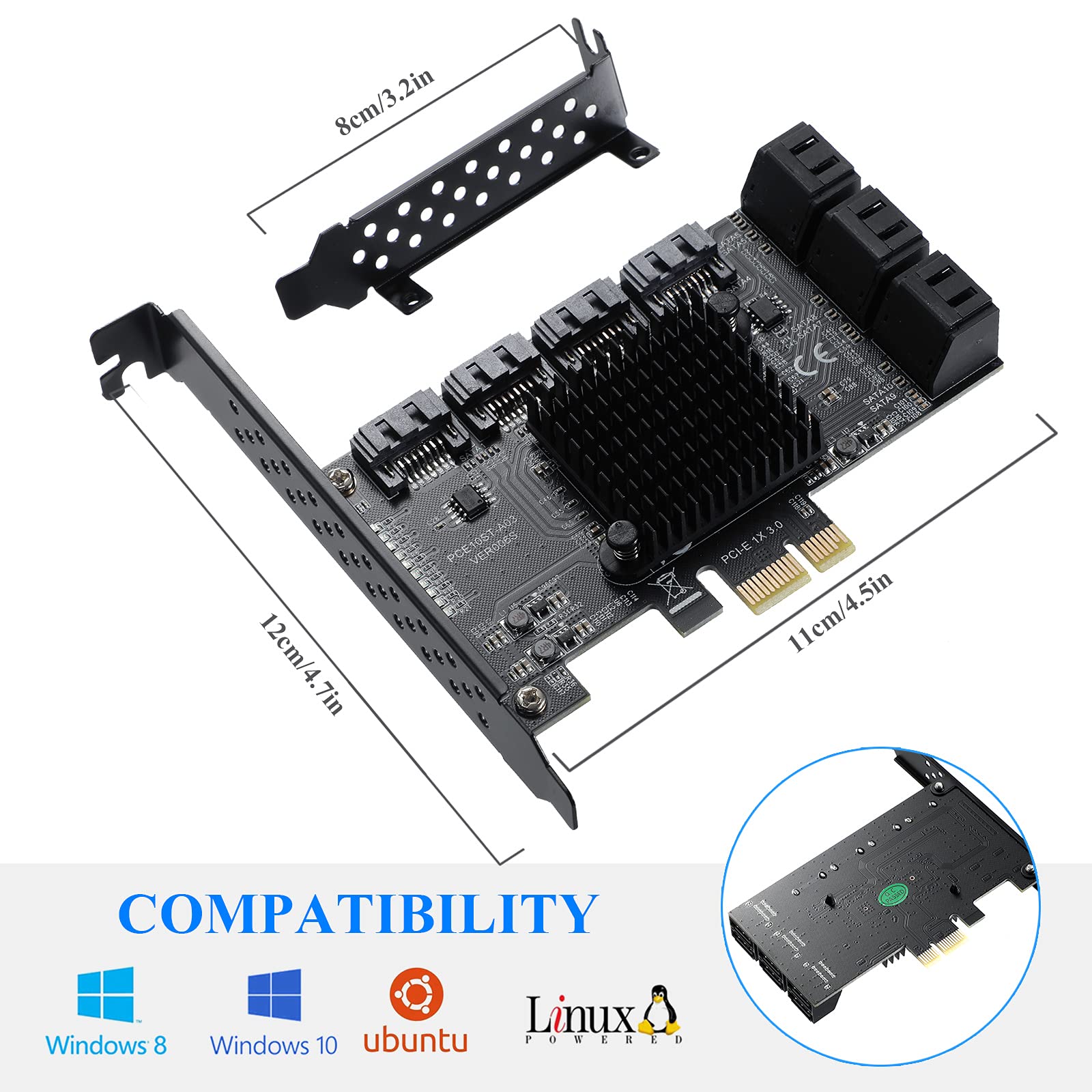 Beyimei Pcie 1X Sata Card 10 Ports,6 Gbps Sata 3.0 Controller Pcie Expansion Card,Non Raid,Support 10 Sata 3.0 Devices,With Low