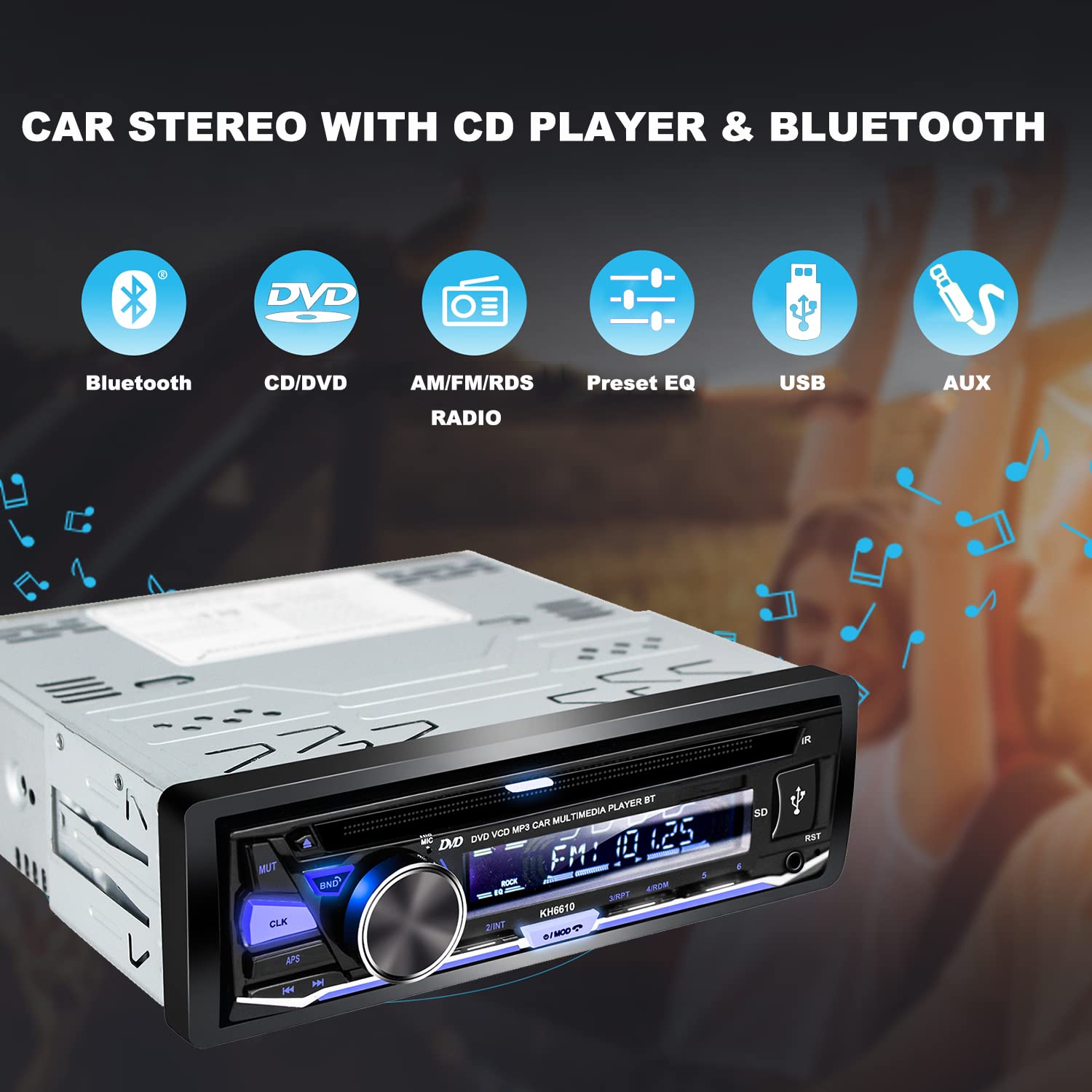 Hengweili Single Din Car Stereo Cd Dvd Bluetooth Usb Player Audio Receiver Am/Fm Radio App Control Mp3 Sd Aux