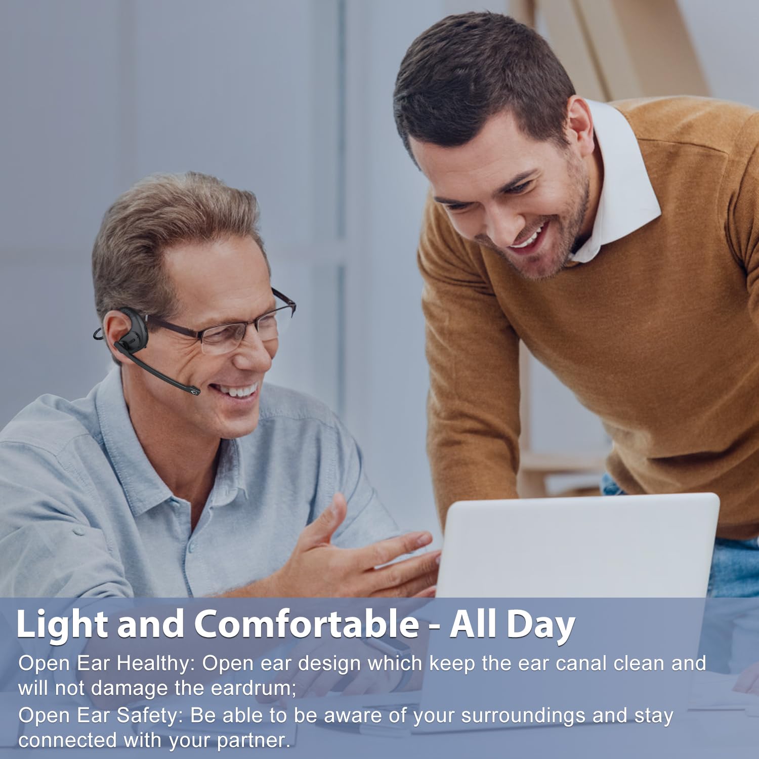 Seflorgo Trucker Bluetooth Headset, Open Ear Headphones With Detachable Noise Cancelling Mic, Wireless V5.3 Computer Headset Wit