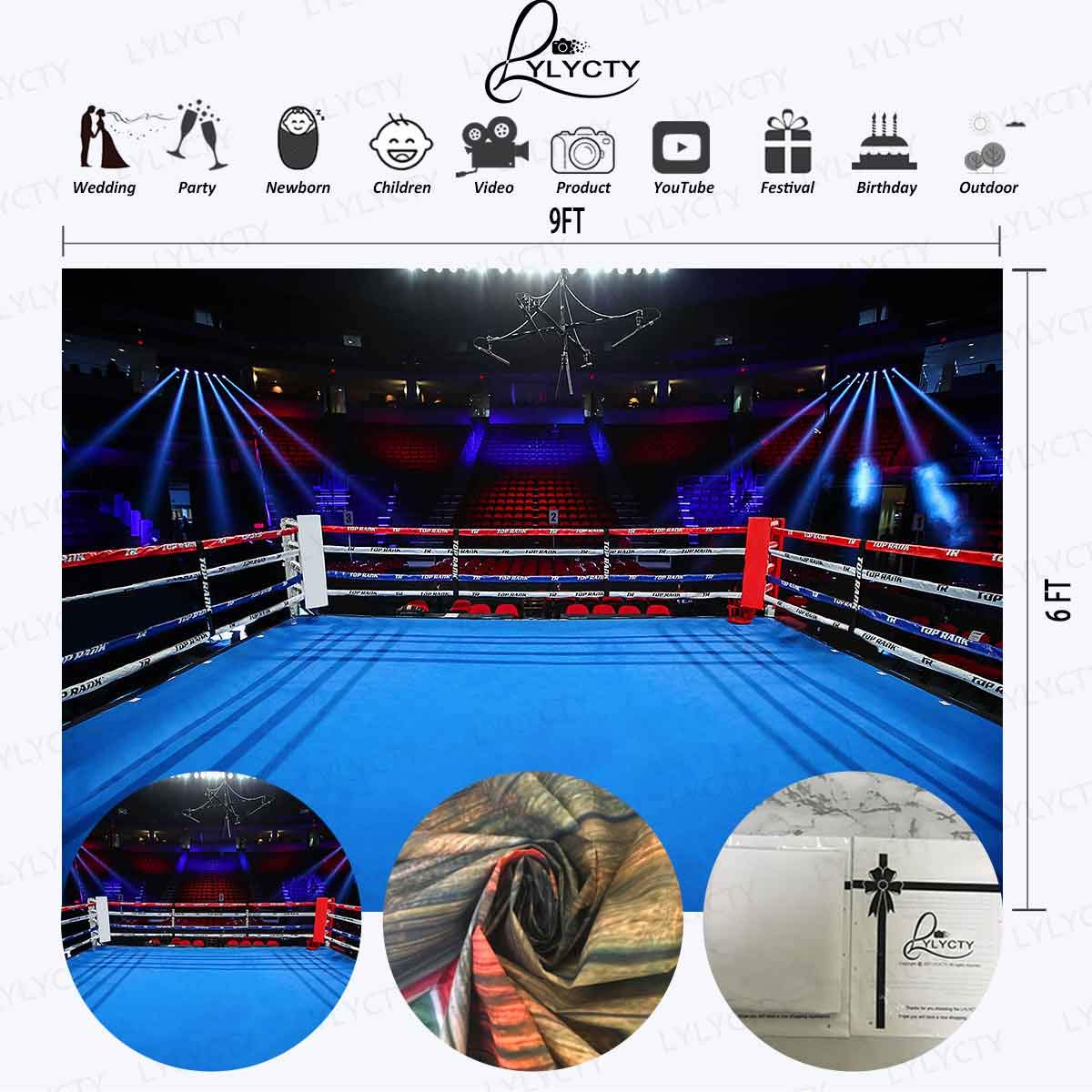 Lylycty Boxing Birthday Backdrop For Photography 9X6Ft Boxing Arena Sport Background For Children Boy Portrait Birthday Party De