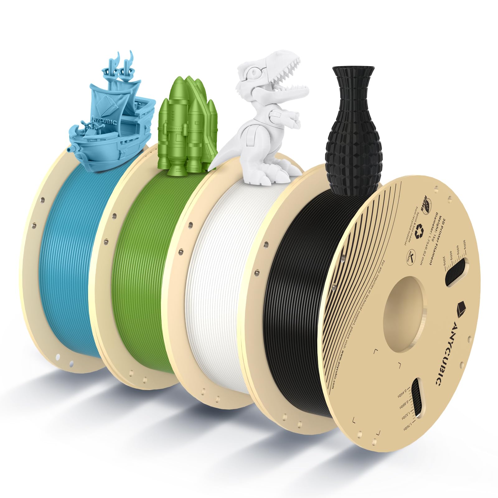 Anycubic Pla Filament 1.75Mm Bundle, 3D Printing Pla Filament 1.75Mm Dimensional Accuracy +/  0.02Mm, 1Kg Spool (2.2 Lbs), 4Kg B