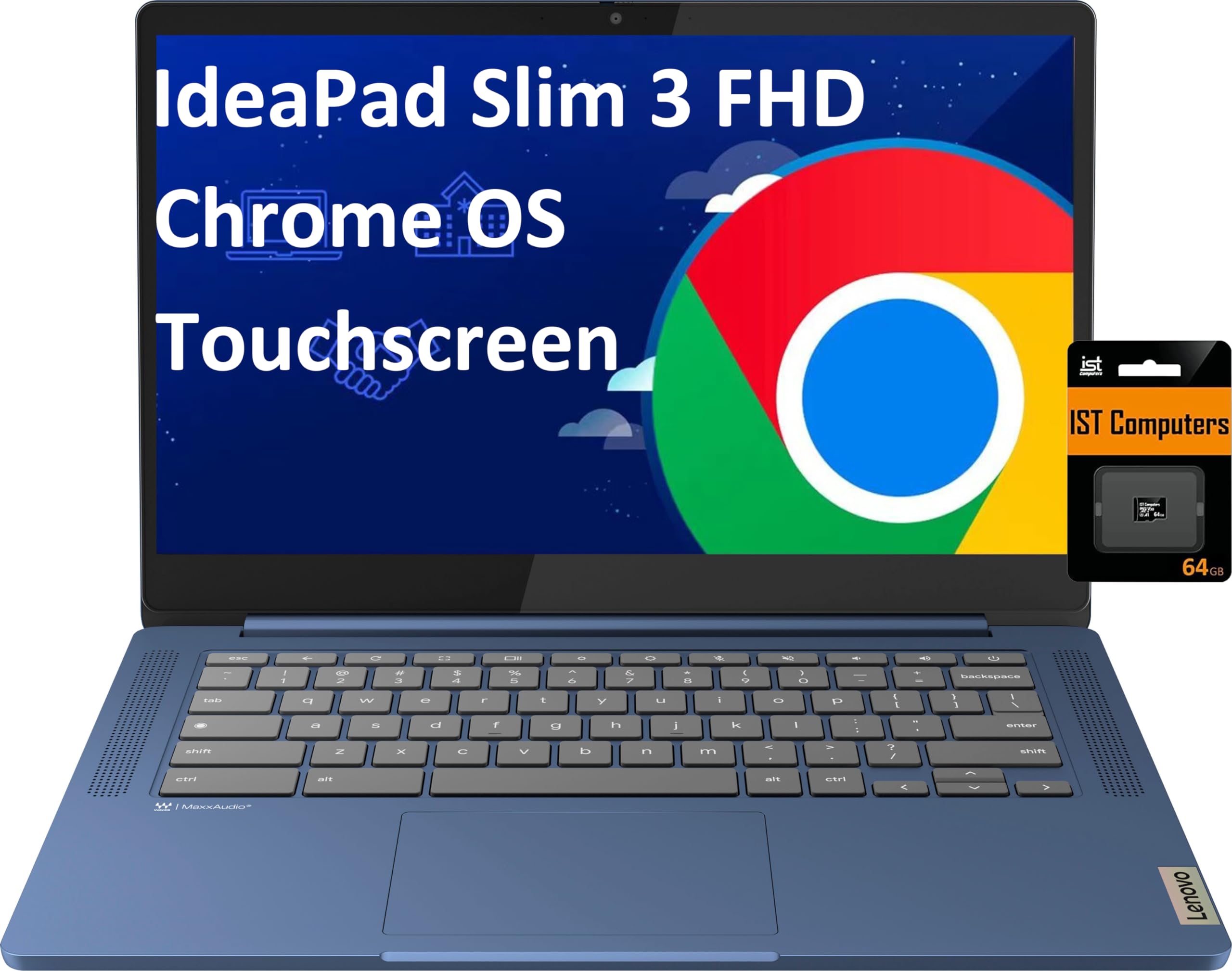 Lenovo Ideapad Slim 3 14'' Chromebook Laptop (14'' Fhd Touchscreen, 8 Core Mediatek Kompanio 520, 4Gb Ram, 128Gb(64Gb Emmc+64Gb