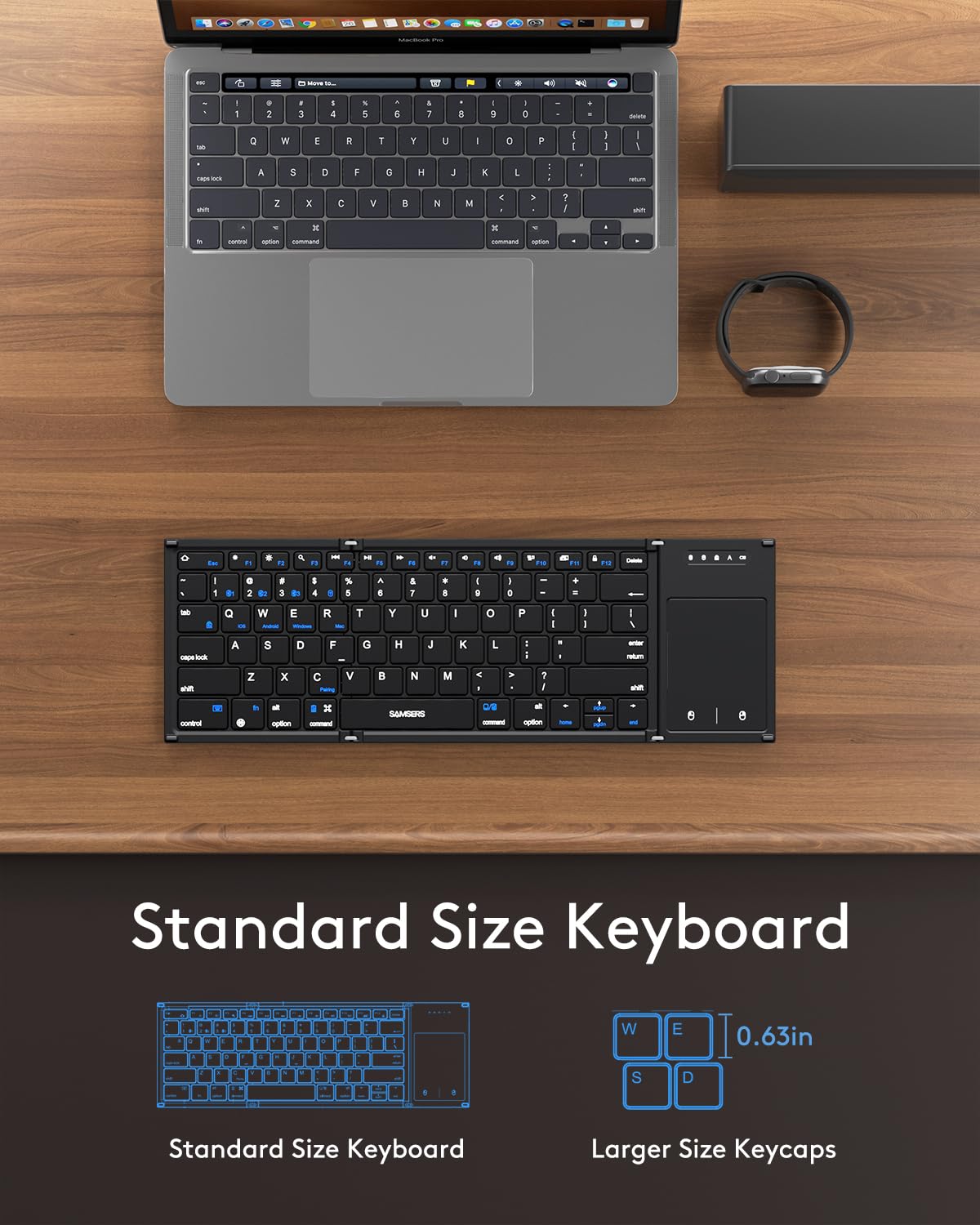 Samsers Foldable Bluetooth Keyboard With Touchpad, Full Size Dual Mode Wireless Folding Keyboard, Rechargeable Portable Travel K