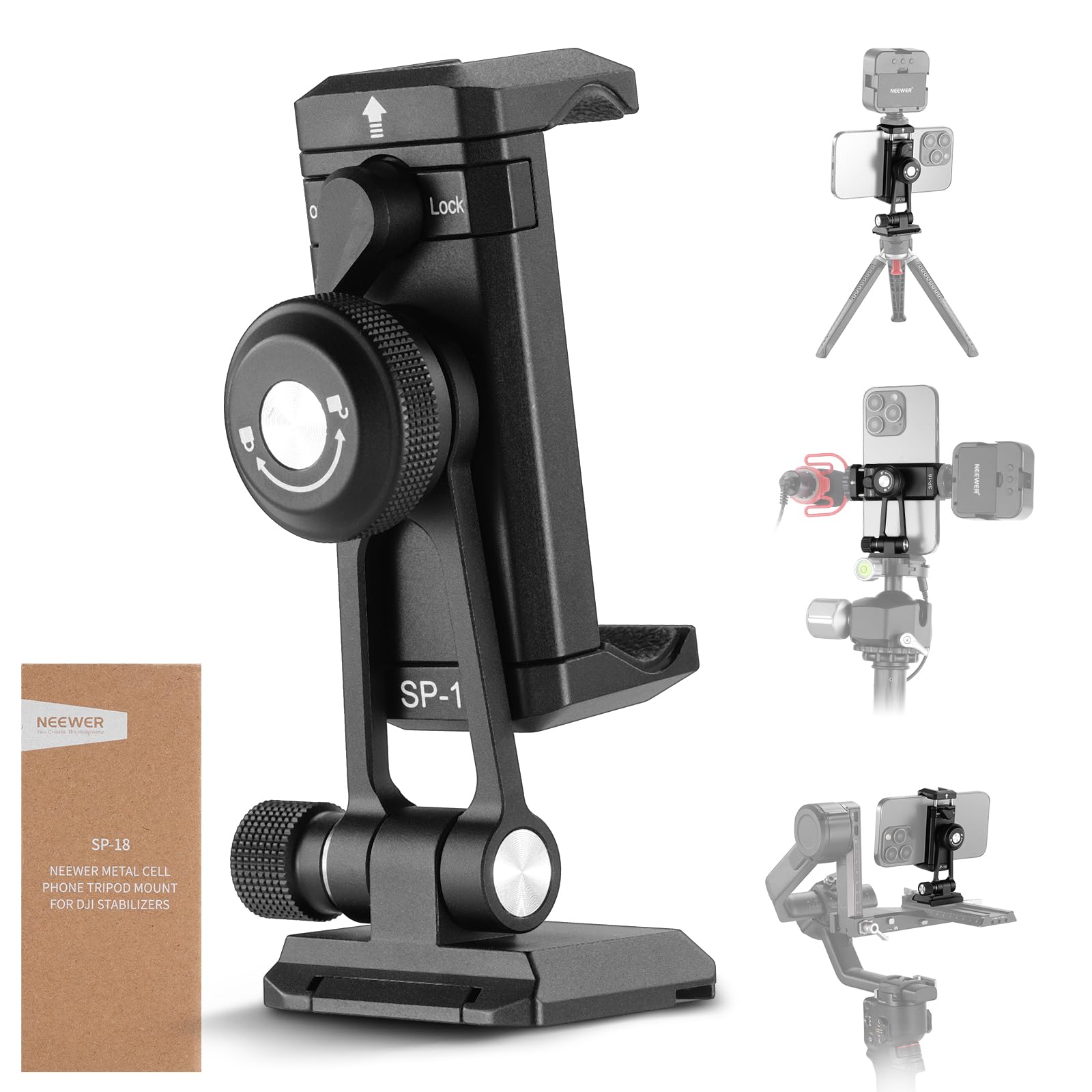 Neewer Phone Tripod Mount Adapter With Arca Type Qr Base, Cold Shoe, 1/4'' 3/8'' Holes, 360 Swivel 180 Tilt, Phone Holder Compat