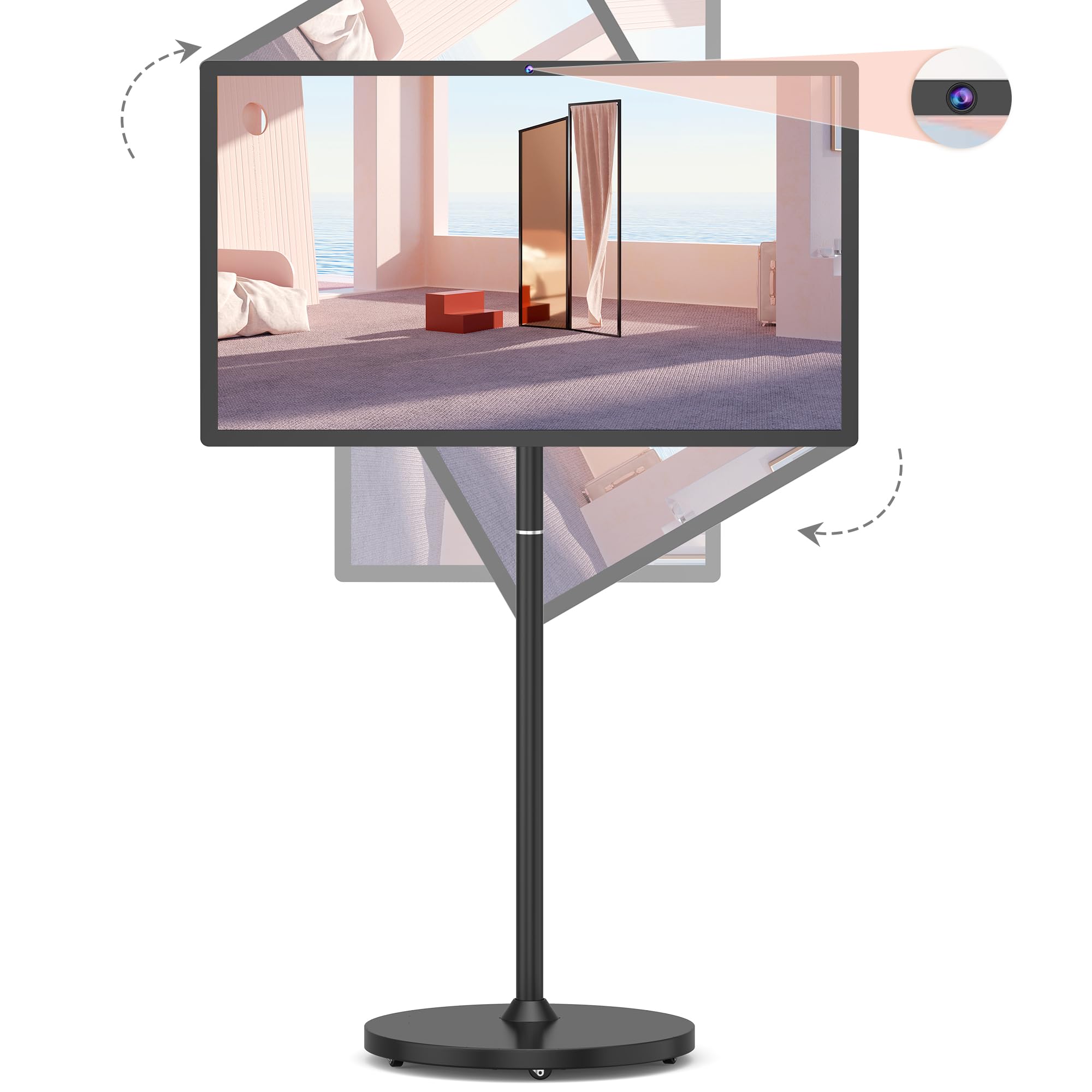 32-Inch Portable Smart TV on Wheels with Touch Screen Monitor | 8G RAM +128G Storage | 8-core CPU Qualcomm | Built-in 6-8H Batte