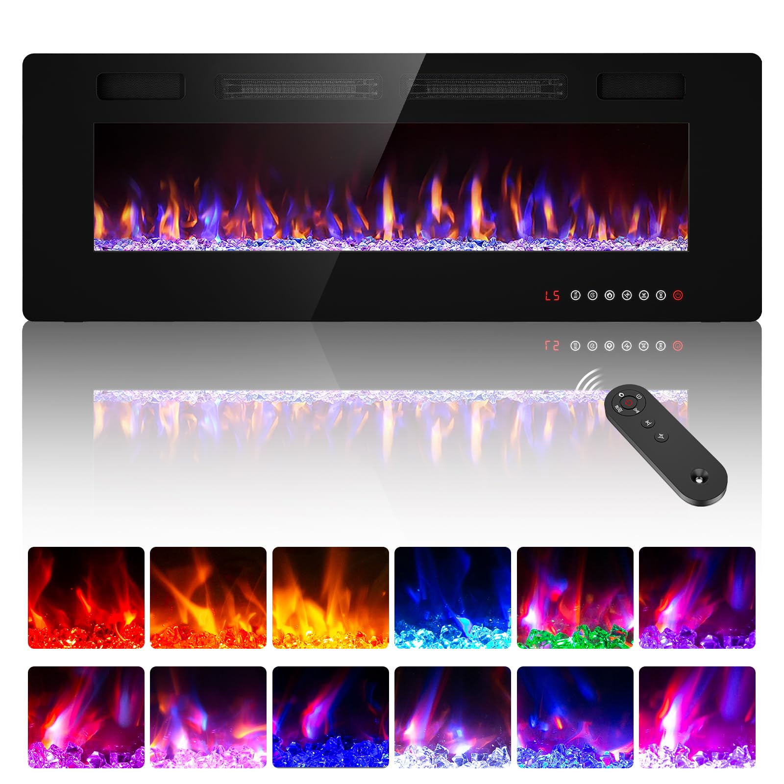 50    Recessed And Wall Mounted Fire Places Electric Fireplace With Remote Control, Toucn Screen