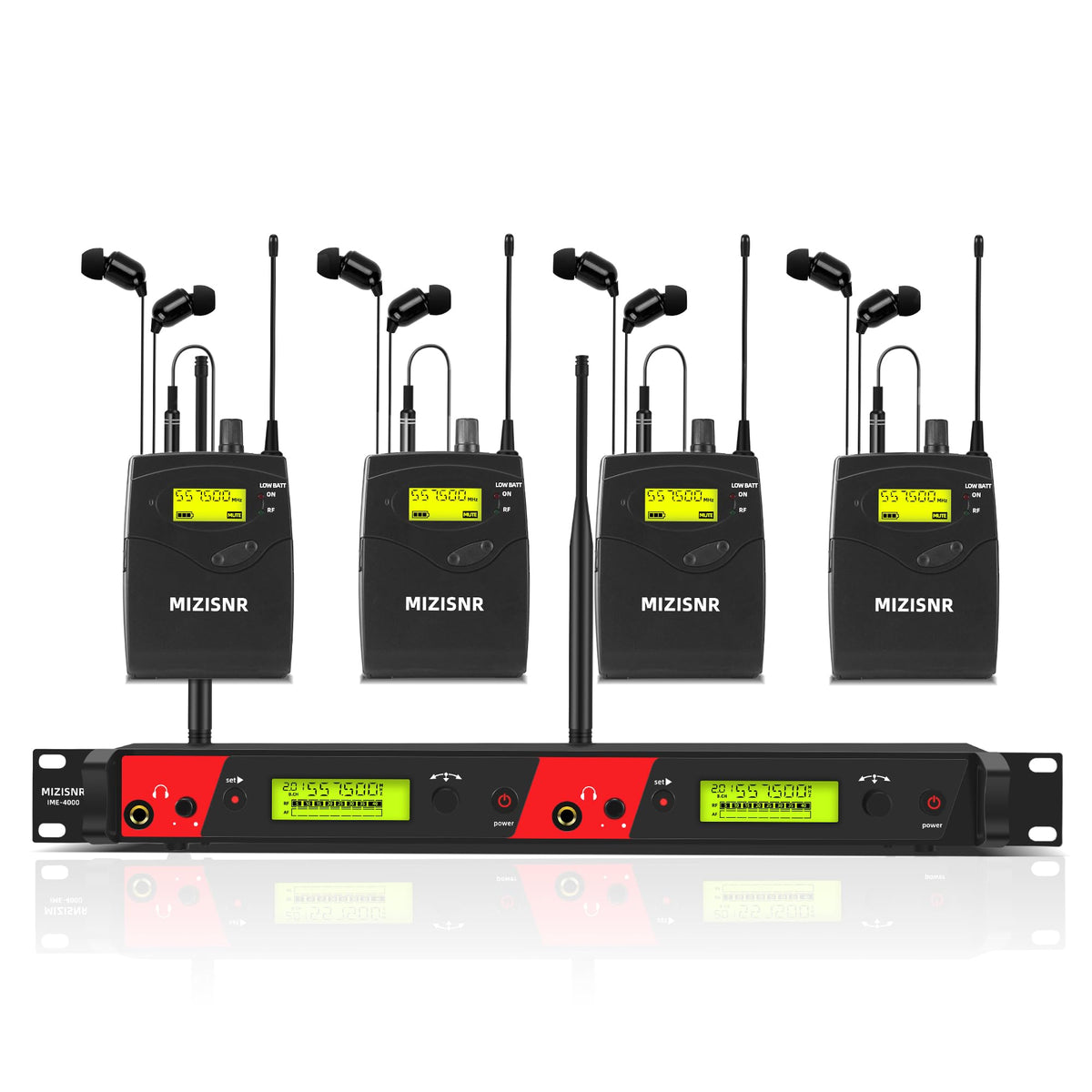 Mizisnr Wireless In Ear Monitor System, 2 Channel 4 Bodypacks Pro Mono Iem System For Musicians, Metal Rack Mount Monitor W/ 2X4