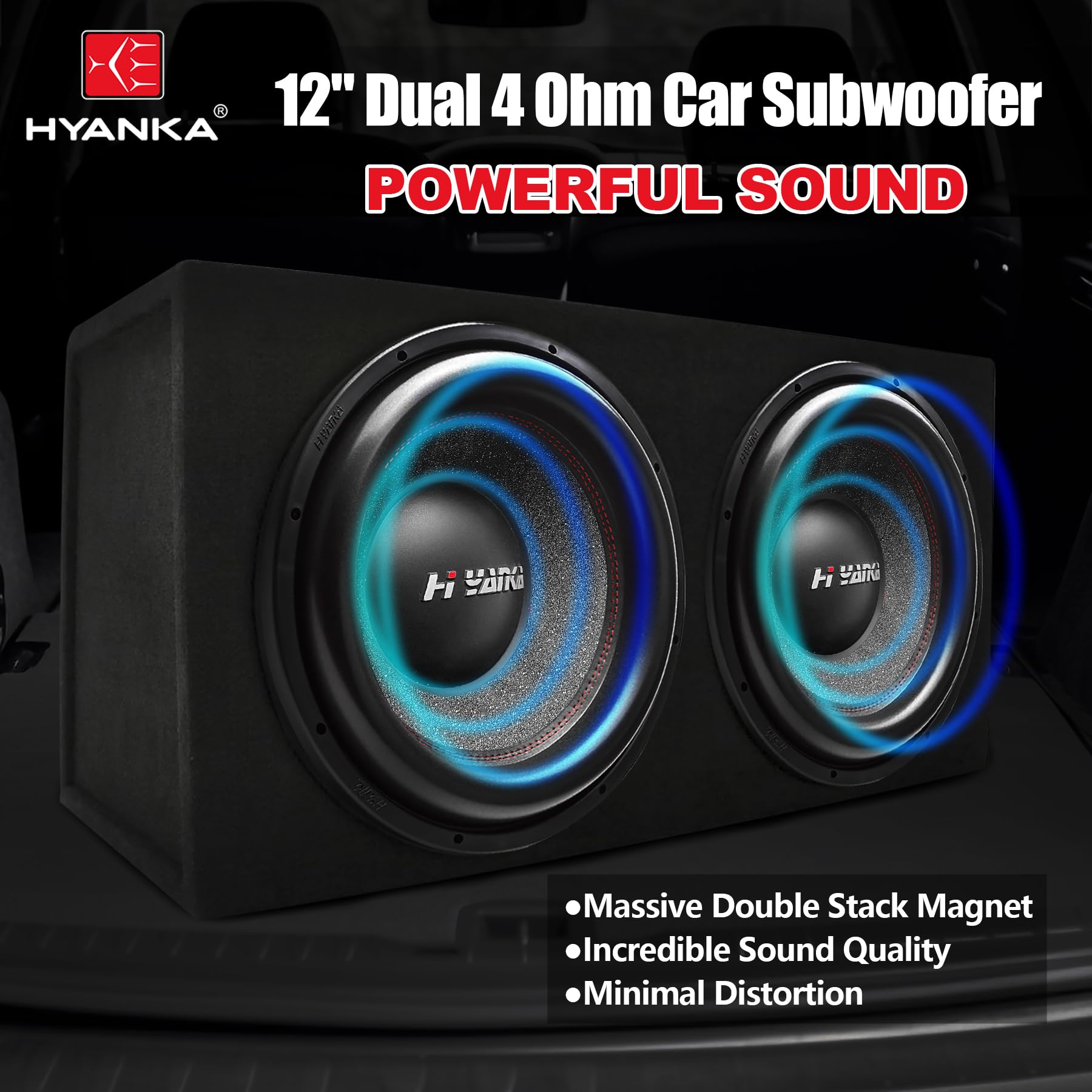 H Yanka Bsf 12 4 12 Inch Subwoofer   1600W Max Power 12 Inch Paper Cone Subwoofer Car Audio, Black Aluminum Basket, 2.5 Dual Voi