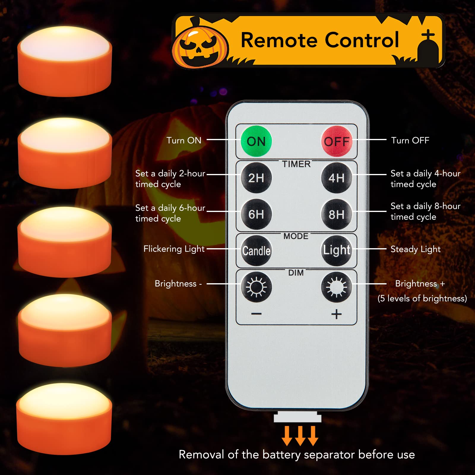 Solled 6 Pack Halloween Led Pumpkin Lights, Pumpkin Lights Decoration Bright And Flickering Flameless Candles With Remote Contro
