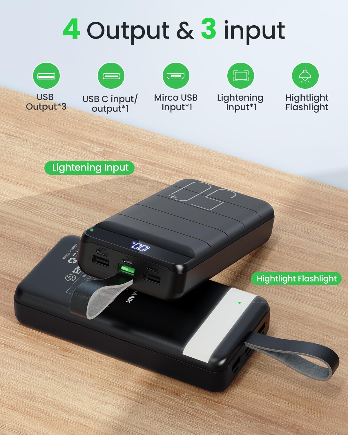 Morfec Power Bank Fast Charging 50000Mah   22.5W Portable Charger Usb C Quick Charge With 4 Outputs & 3 Inputs Led Display Huge