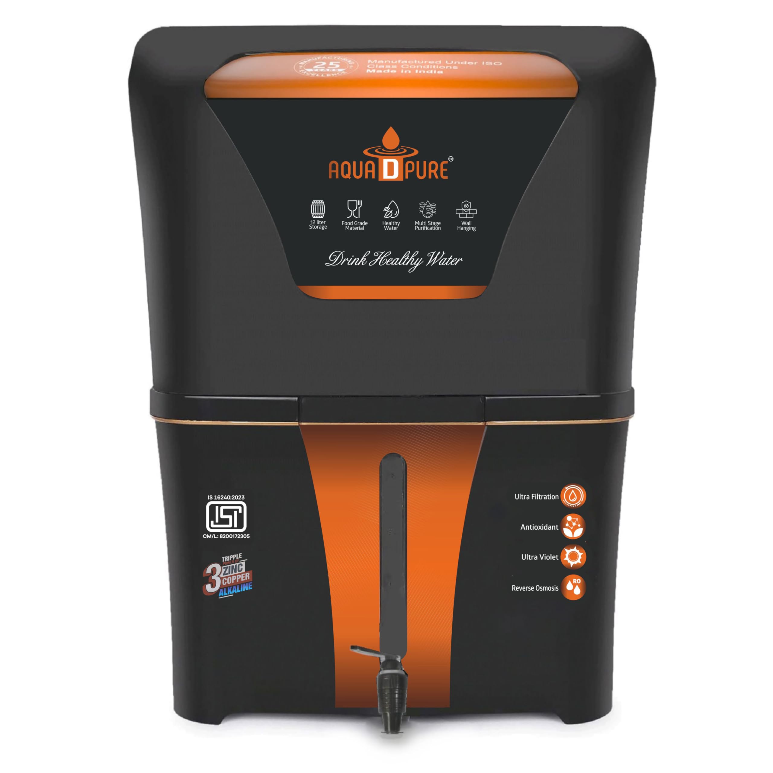 Aqua D Pure 4X Technology With Zinc Purification, 10 Stage Ro Water Purifier With Uv, Uf, Tds Adjuster And 12 Liter Storage Tank