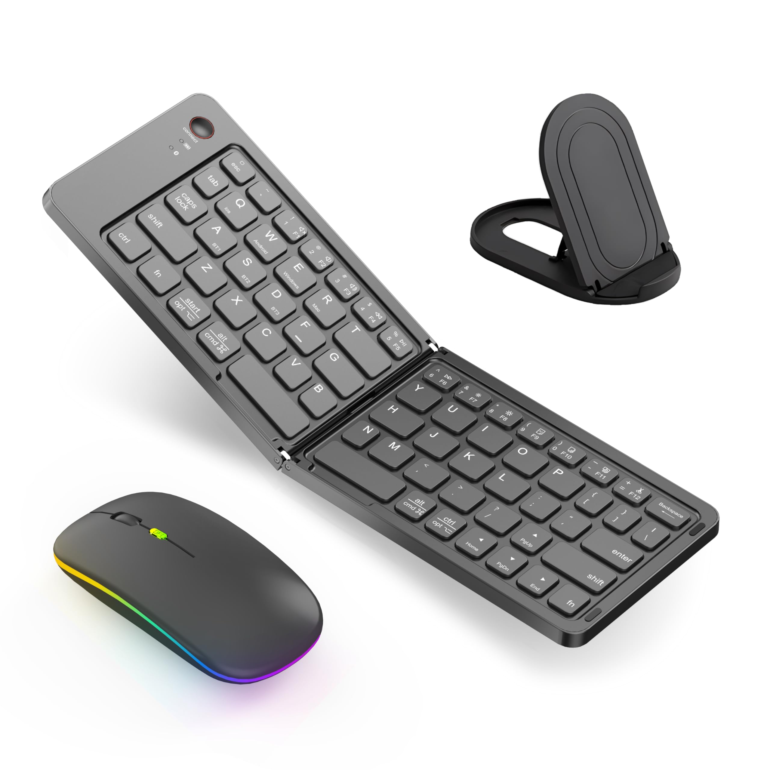 Wireless Bluetooth Keyboard & Mouse Combo, Foldable Mini Portable Typepad for iPad, iPhone, Tablet,Folding Rechargeable & Compat