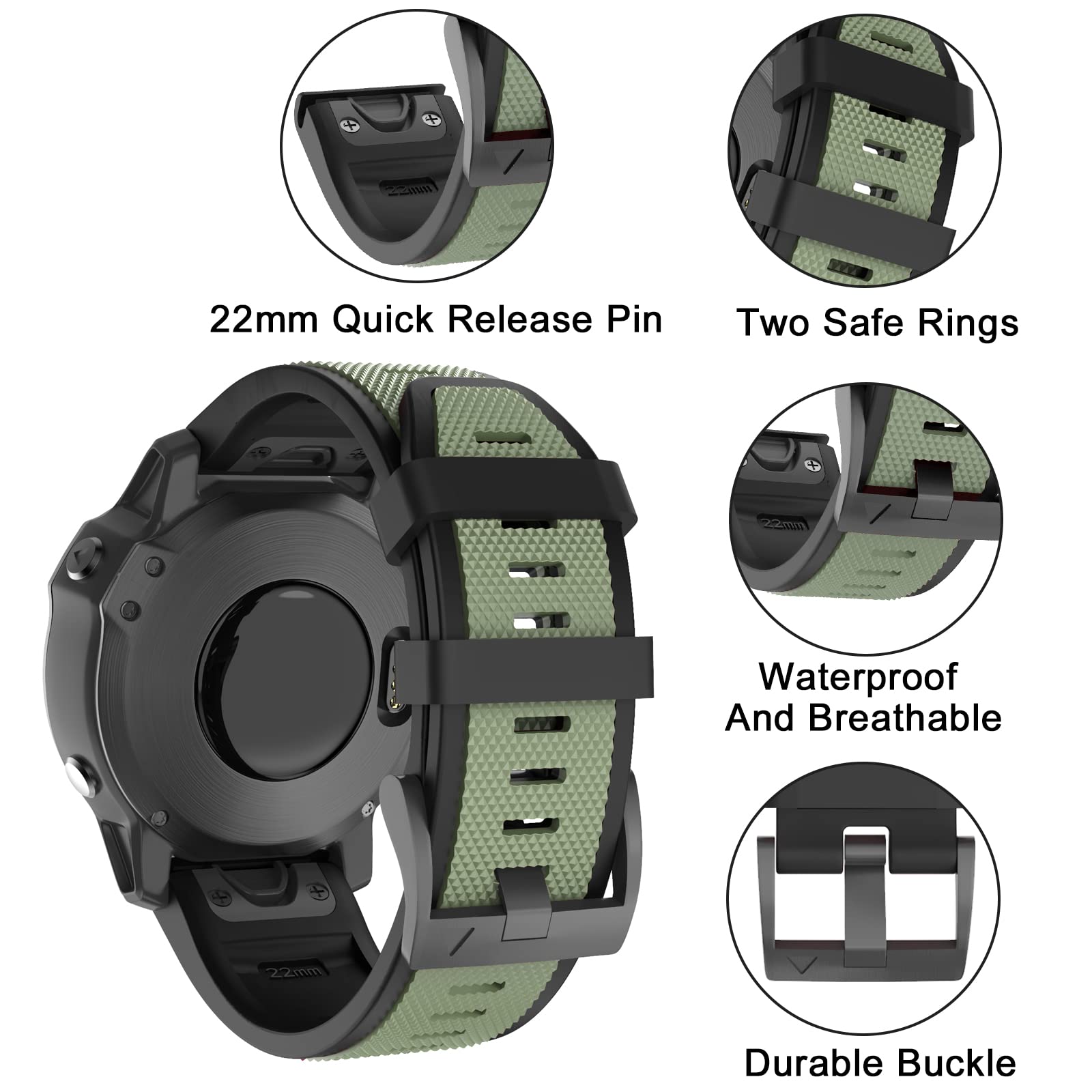 Mysnbkn Compatible With Fenix 5 Plus Replacement Silicone Watch Strap For Fenix 5 /Fenix 6/Fenix 6 Pro/Fenix 7/Forerunner 935/94