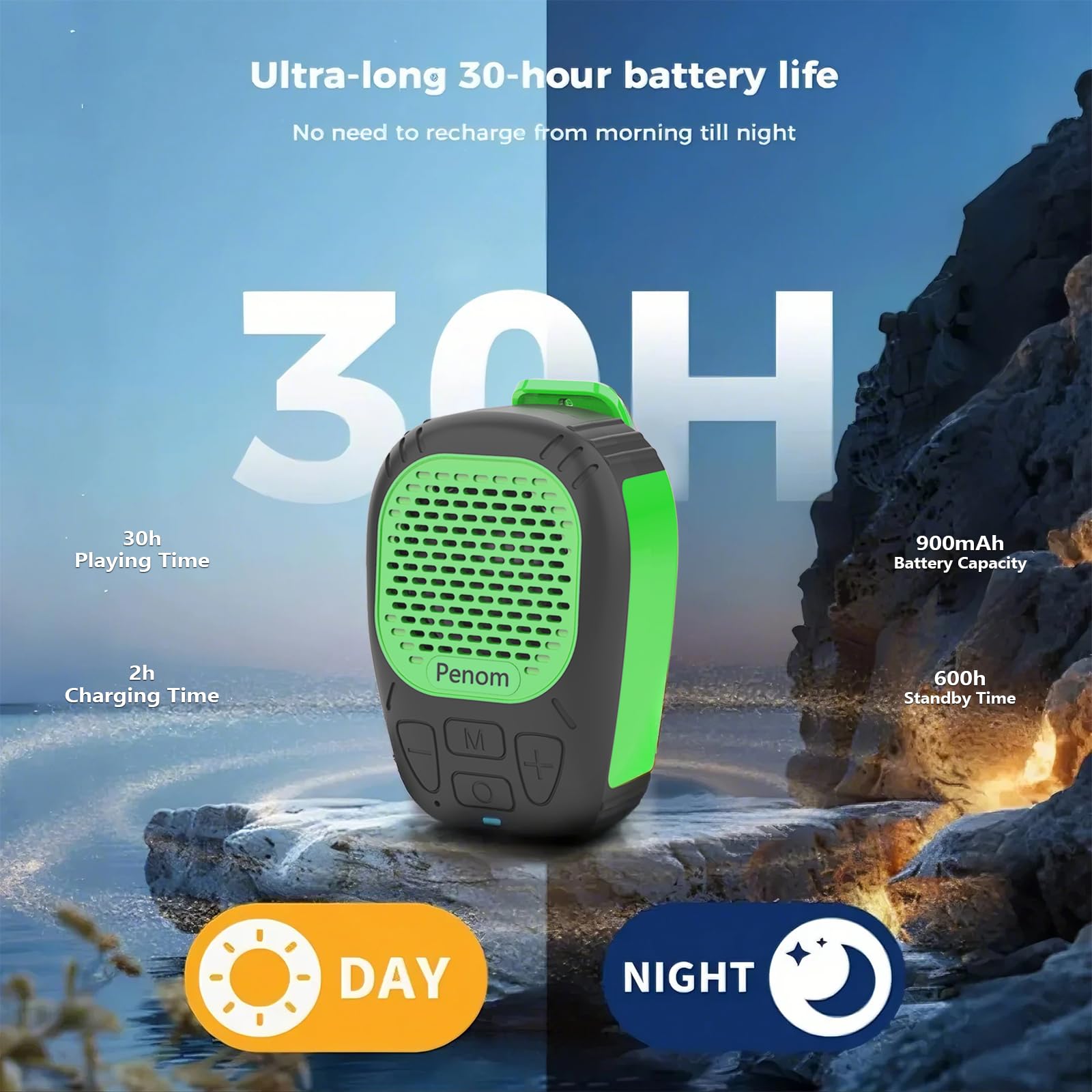 Penom Wearable Bluetooth Speaker, Water-Resistant Portable Speaker Bluetooth, Built In Mic For Hands-Free/Call, Suitable For Ind