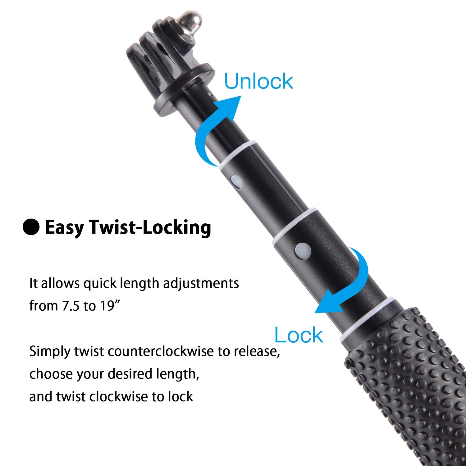 Vicdozia 19'' Extension Selfie Stick, Portable Hand Grip Waterproof Handheld Monopod Adjustable Pole Compatible With Gopro Hero 12 11 10 9 8 7 6 5 Akaso Sjcam Dji Osmo And More Sports Cameras