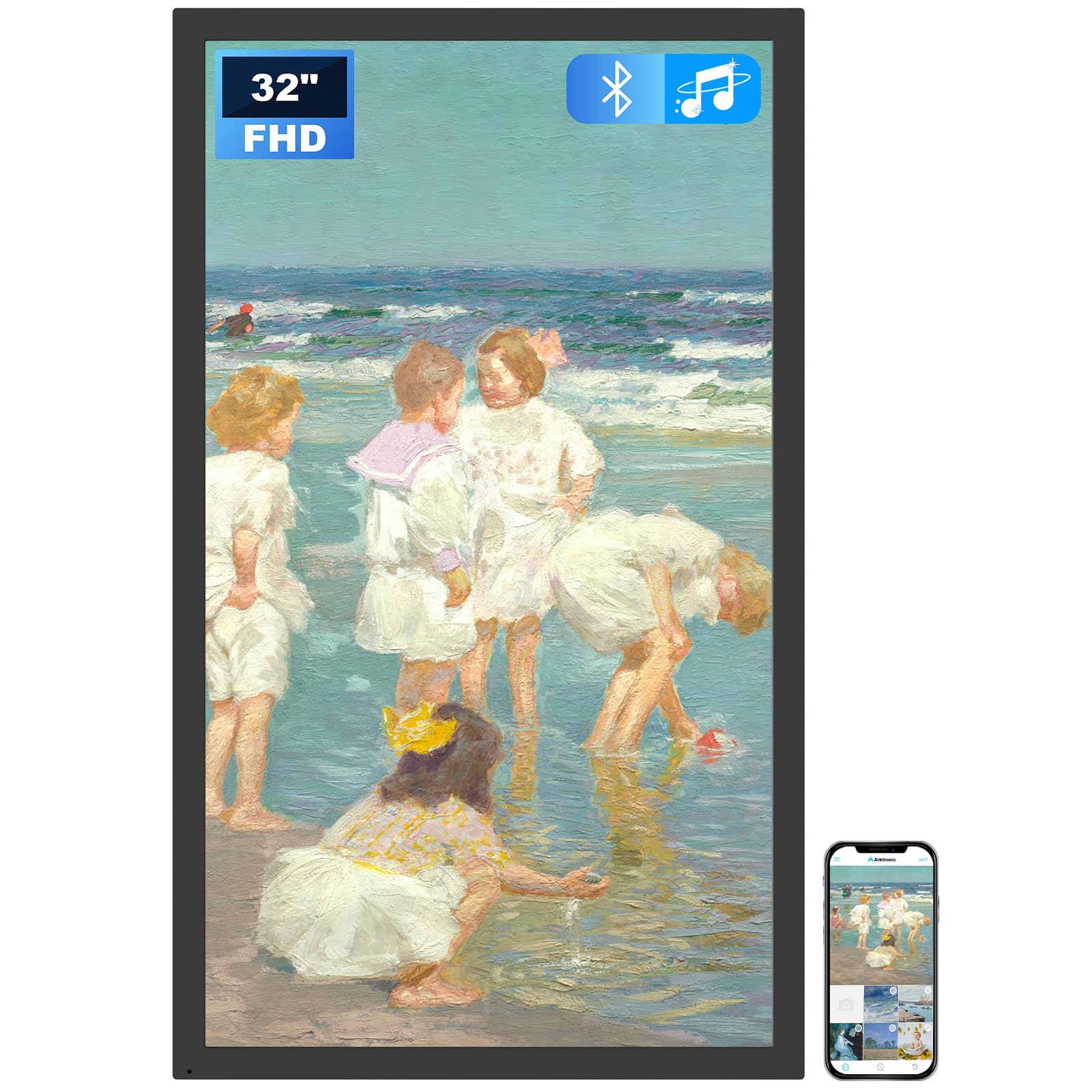 Arktronic 32 Inch Fhd Extra Large Digital Picture Frame With Bluetooth Speaker, Wifi Large Digital Photo Frame, Art Decor Frame