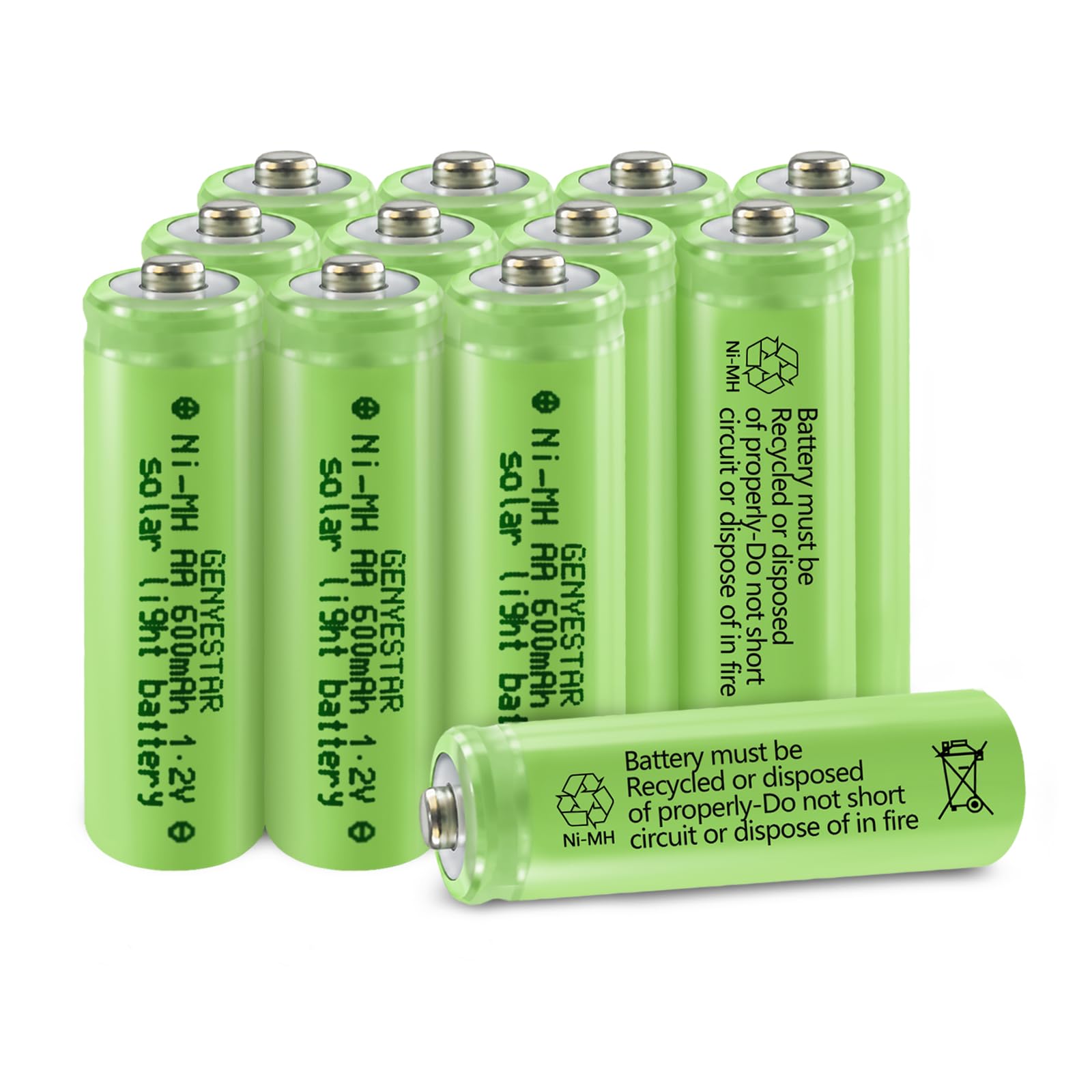 GENYESTAR AA Rechargeable Batteries NiMH 1.2V 600mAh Double A Battery Pre-Charged for Solar Garden Lawn Landscaping Lights Lante