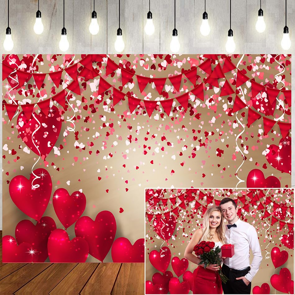 LTLYH 8x6ft Valentines Day Backdrop Red Love Heart Backdrop Valentines Decorations Valentines Banner Engagement Wedding Party 