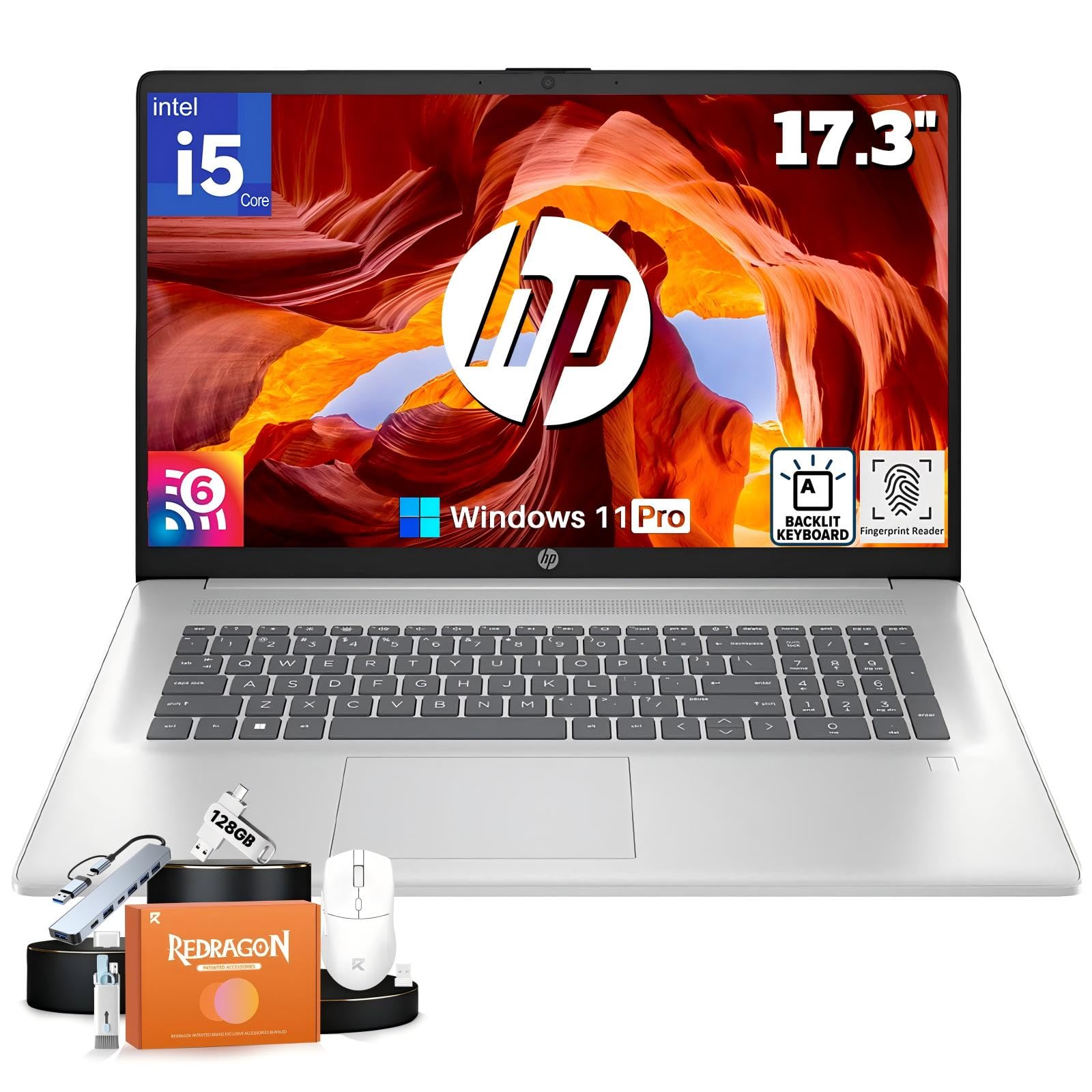 HP 17 inch Laptop, Intel 10-Core i5-1334U, 17.3 HD+ Anti-Glare Display, 32GB RAM, 1TB SSD, Backlit Keyboard, Fingerprint Reader,
