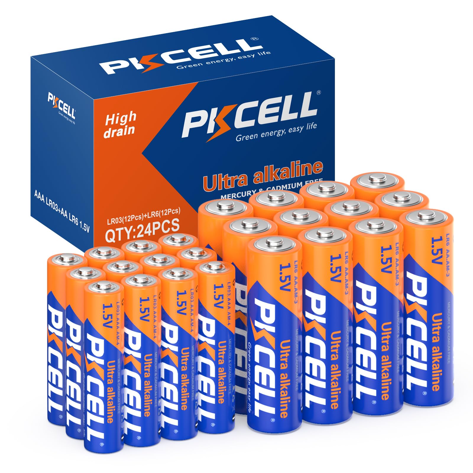 Pkcell Aa Aaa Batteries Combo Pack 24 Count   12 Double Aa Batteries And 12 Triple Aaa Batteries, 1.5V High Performance Alkaline