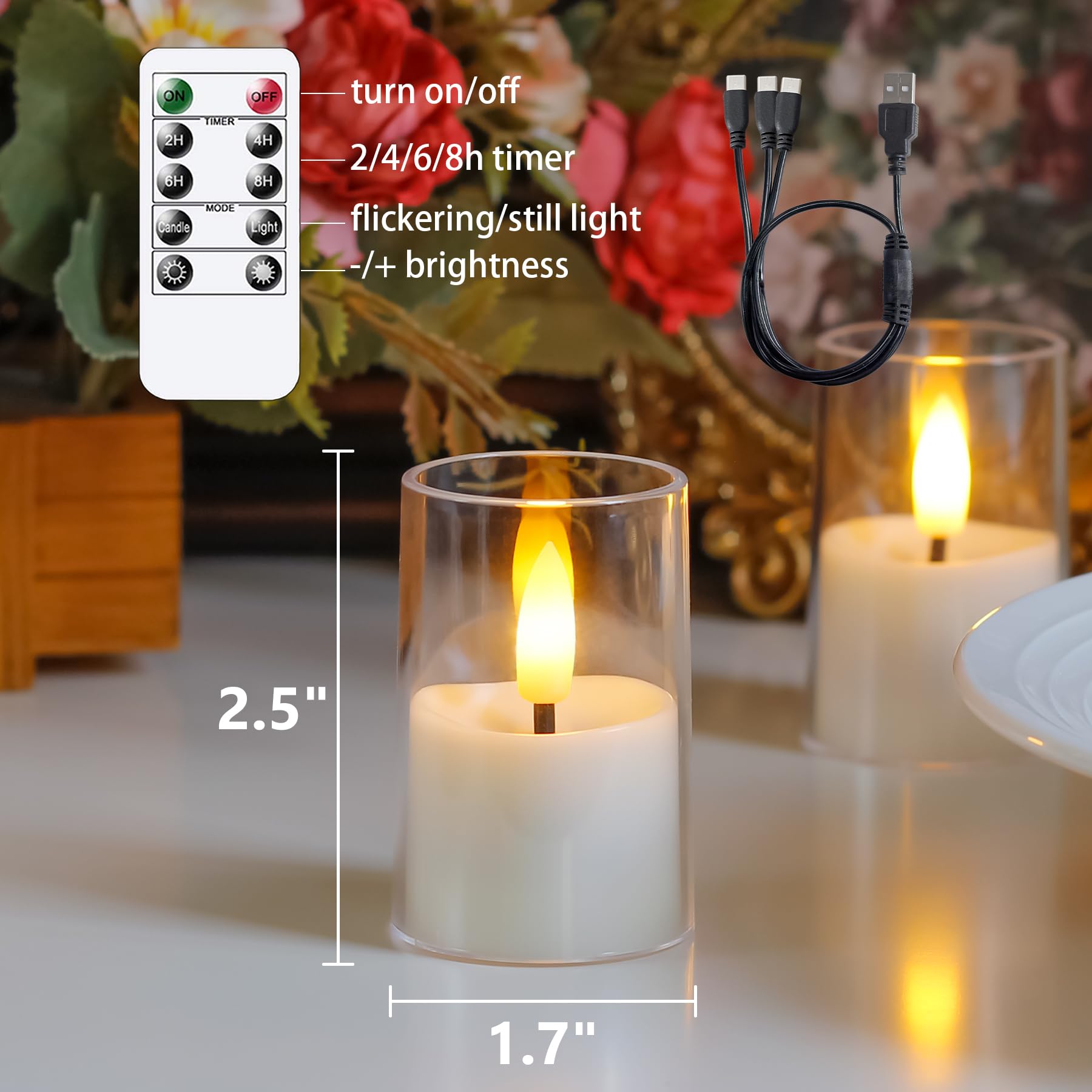 Wroxipel Rechargeable Acrylic Flameless Votive Candles With Timer & Remote Control, 1.7'' X2.5'' Flickering Led Warm Glow Tealig