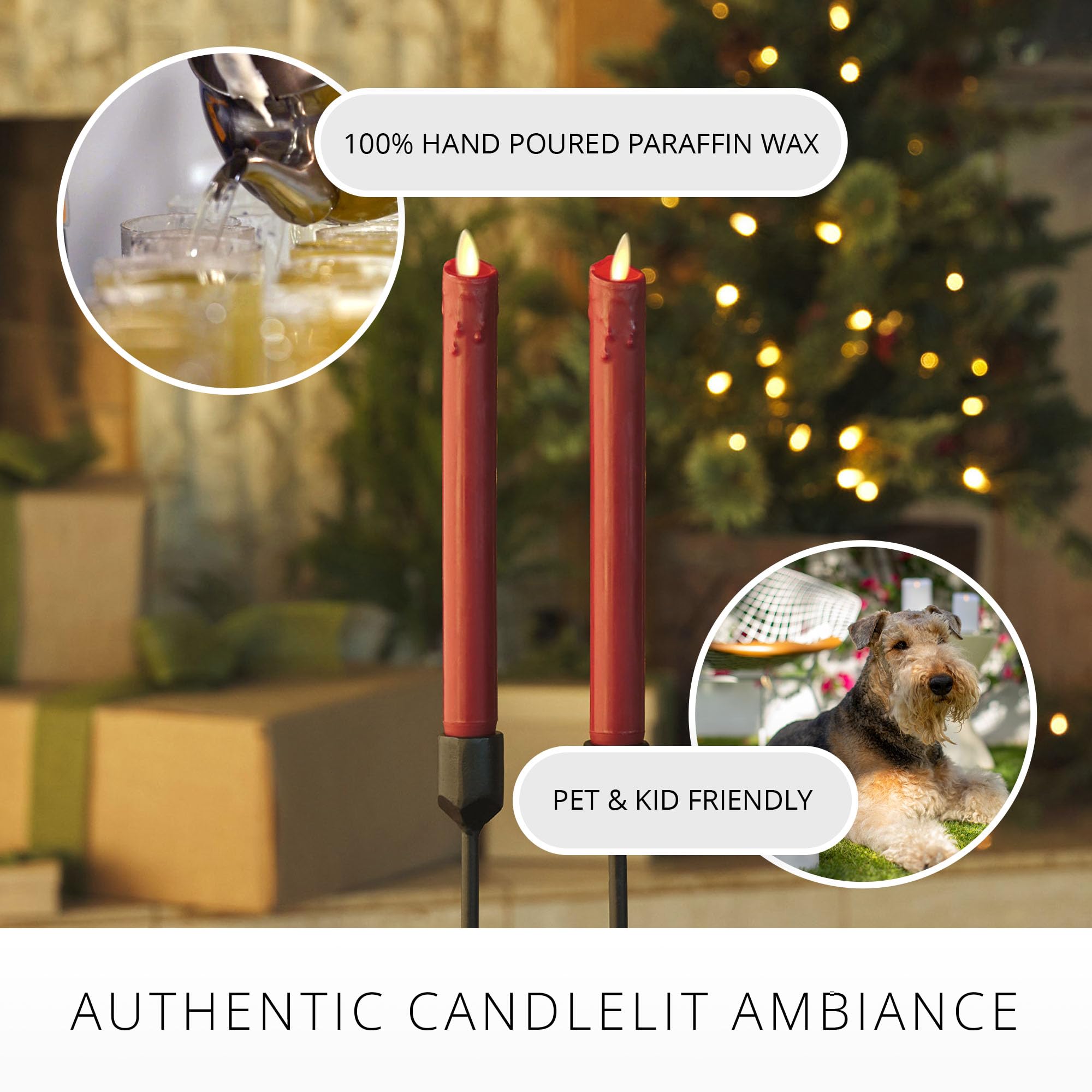 Luminara Burgundy Set Of 2 Wax Drip Flameless Candle Tapers (1 X 9.5 Inch), Moving Flame Led Candle Unscented Real Wax With Drip