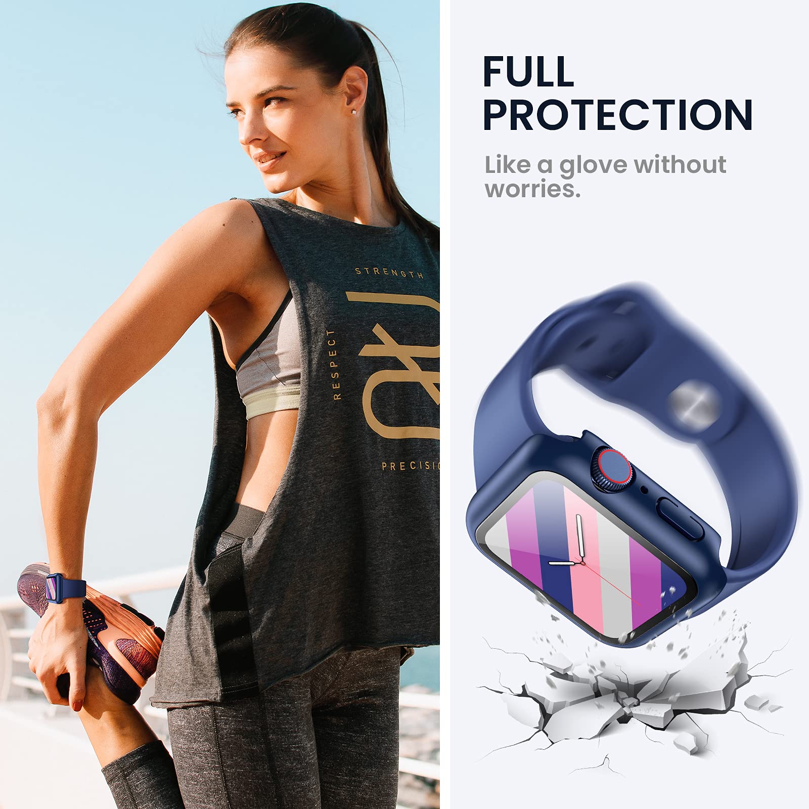 Tensea For Waterproof Apple Watch Screen Protector Case Se2 Series Se 6 5 4 40Mm Accessories, Iwatch Protective Pc Face Cover Bu