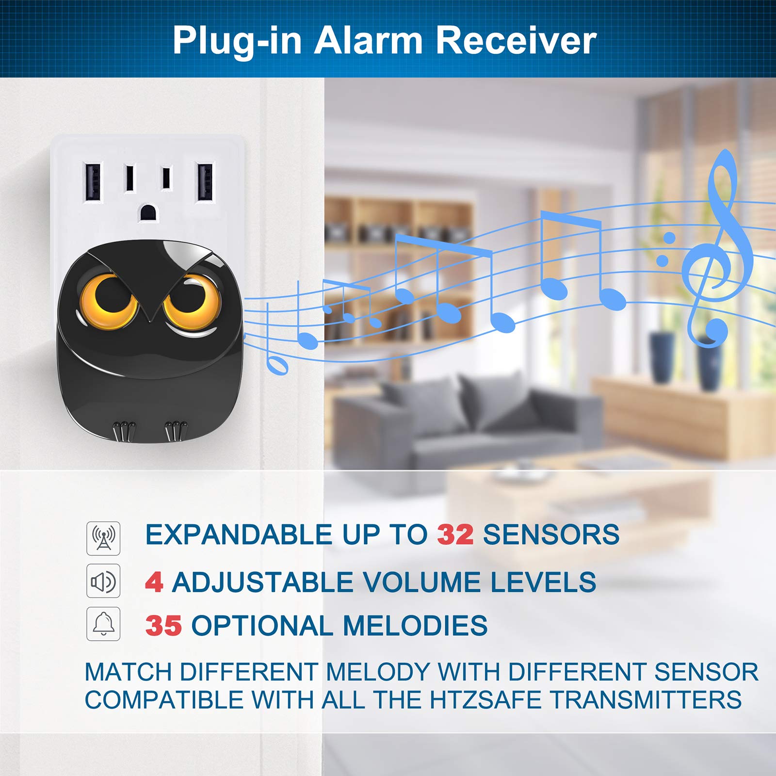 HTZSAFE Driveway Alarm - 1/2 Mile Wireless Motion Sensor System with 1 Receiver & 2 Sensors, Weather Resistant for Indoor/Outdoor Use