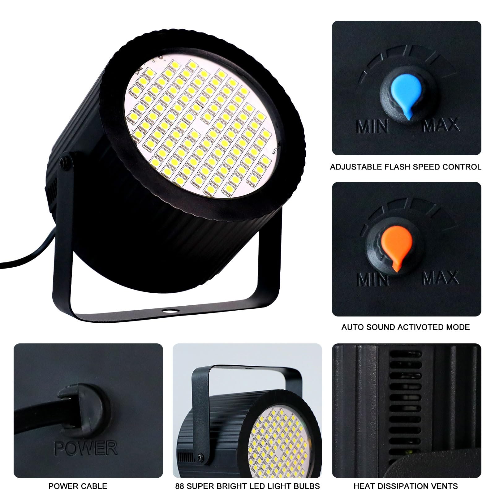 Enuoli Led Strobe Light 88 Super Bright Led Light With Sound Activation And Manual Control,Variable Flash Speed Control Flashing