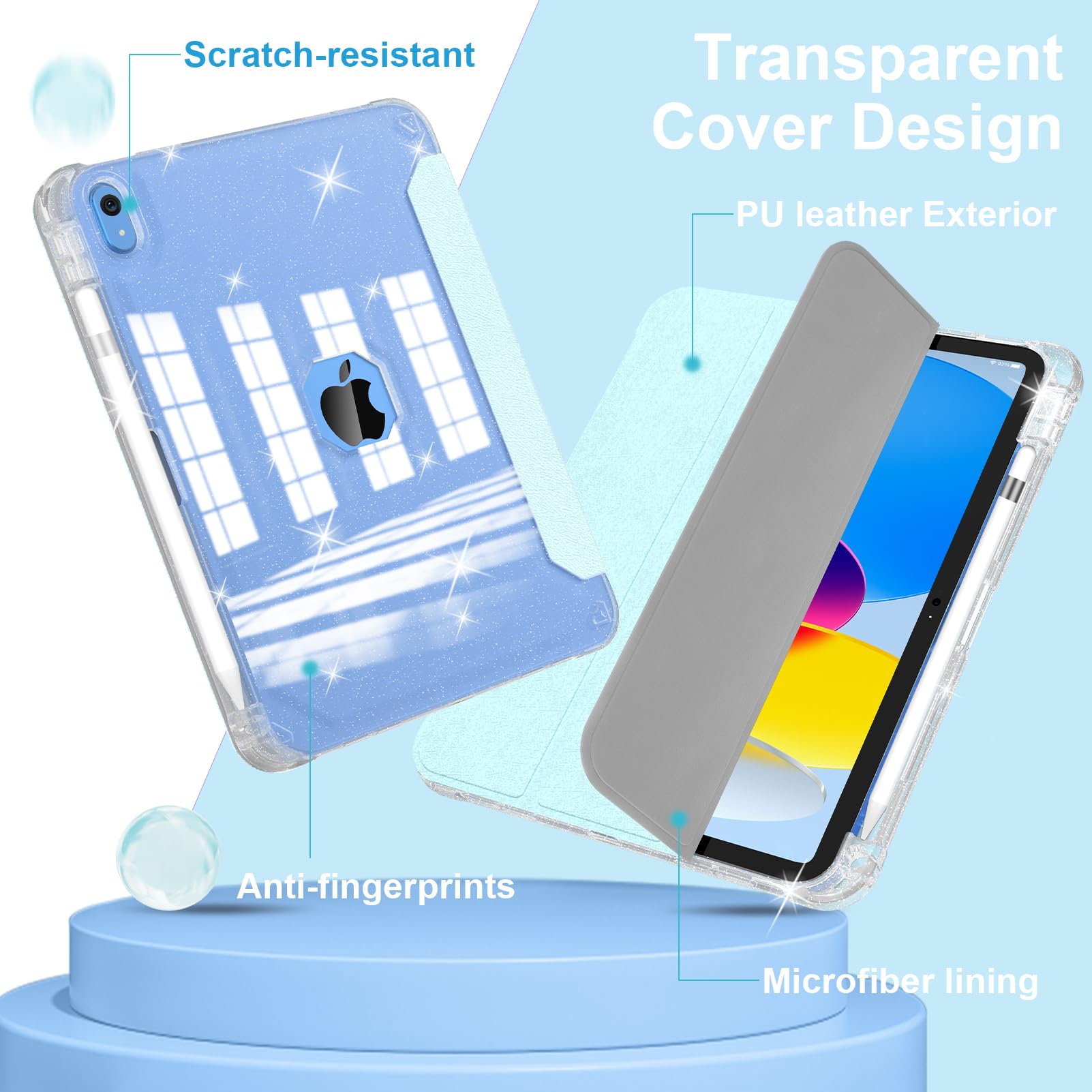 Sevrok New Ipad 10Th Generation Case 2022 10.9 Inch With Pencil Holder, Sparkle Glitter Leather Cover [Support Touch Id And Auto