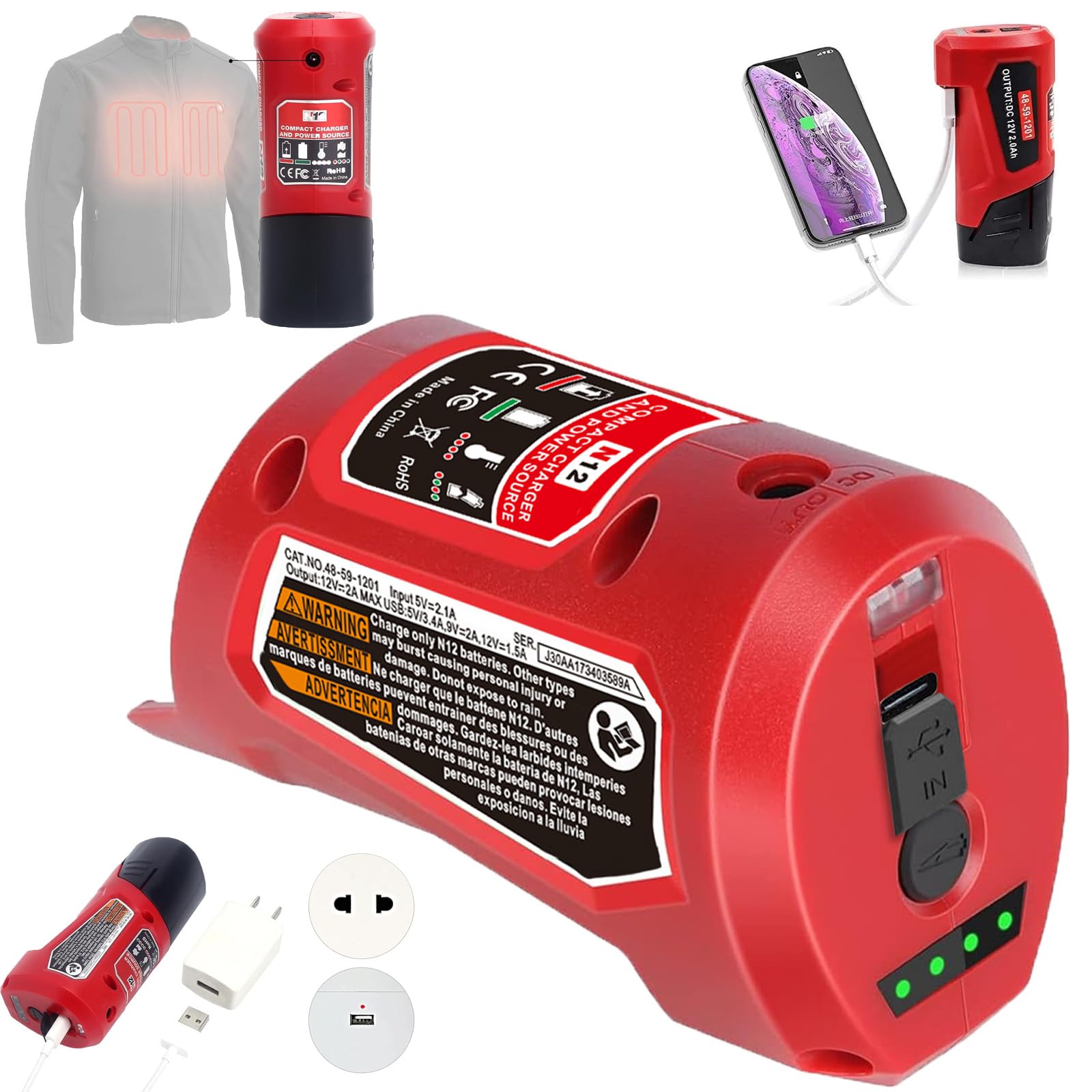 M 12 Battery Charger With Type C Port & Dc 12V Outlet