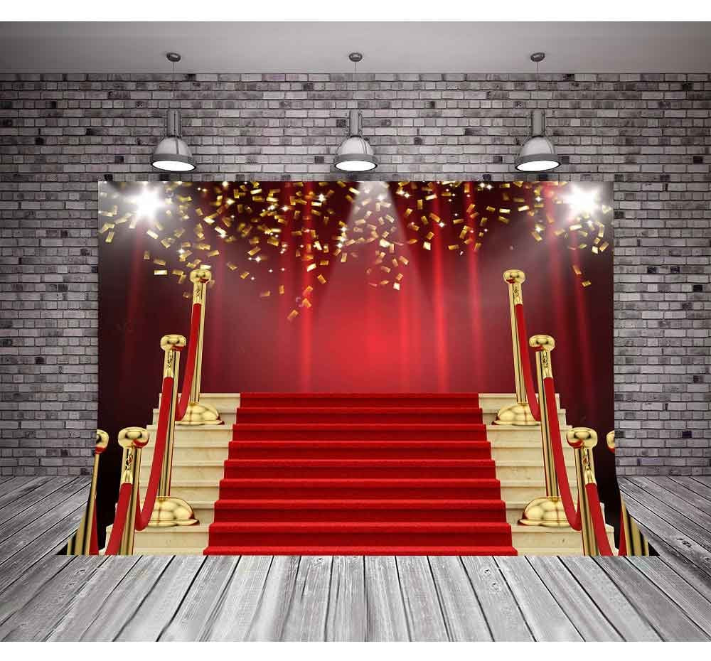Mtmety 10X7Ft Red Curtain Background Red Carpet Stairs Props Vinyl Photography Video Backdrop Nanme999