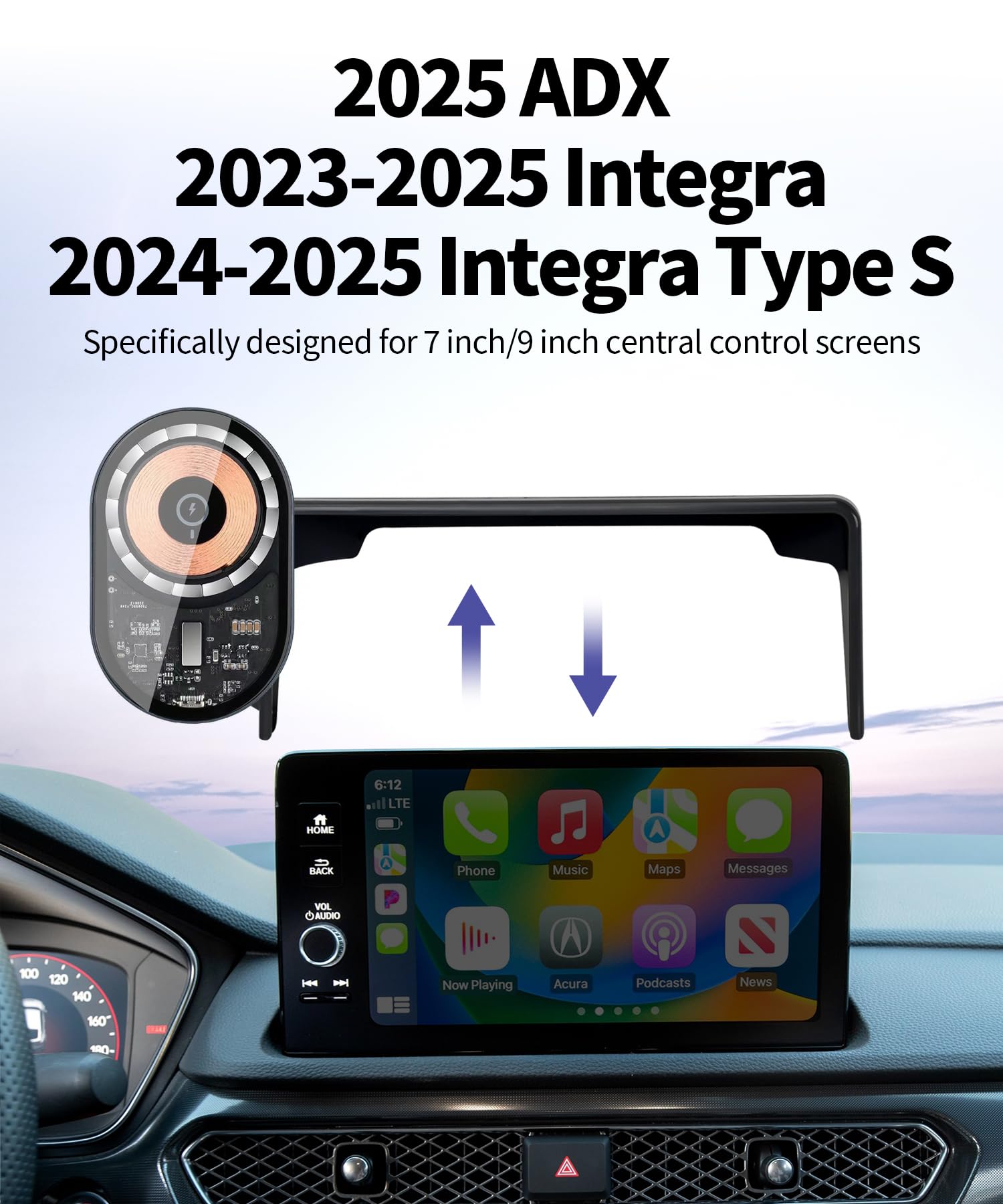 Masergogo Wireless Charging Car Phone Holder For Acura Integra 2023-2025 Integra Type S 2024 2025/Adx 2025 Accessories 7/9 Inch