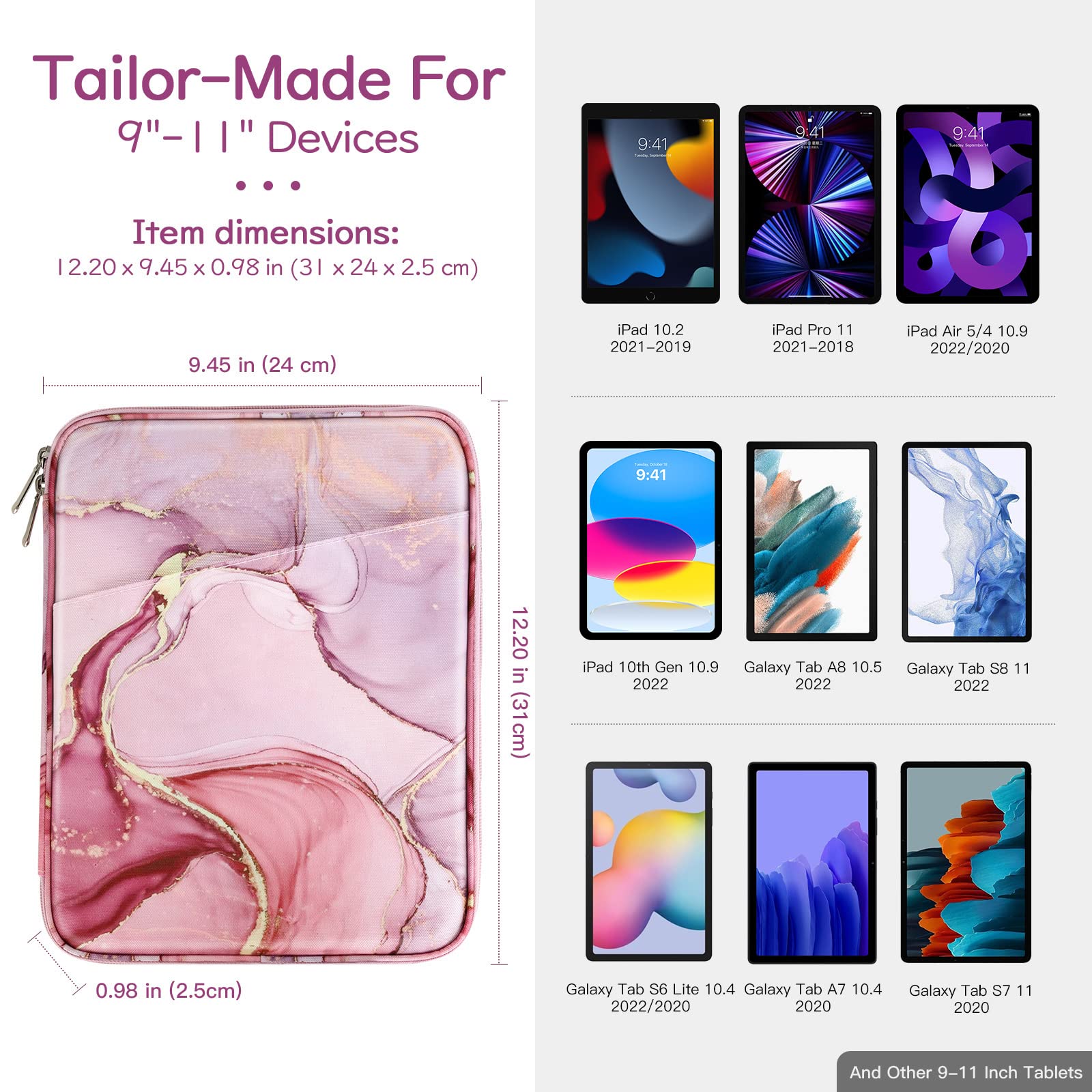 Dadanism 9-11 Inch Tablet Sleeve Bag Carrying Case For Ipad 9/8/7Th Gen 10.2, Ipad Air 11 2024, Ipad Pro 11 M4 M2 2024, Ipad Air