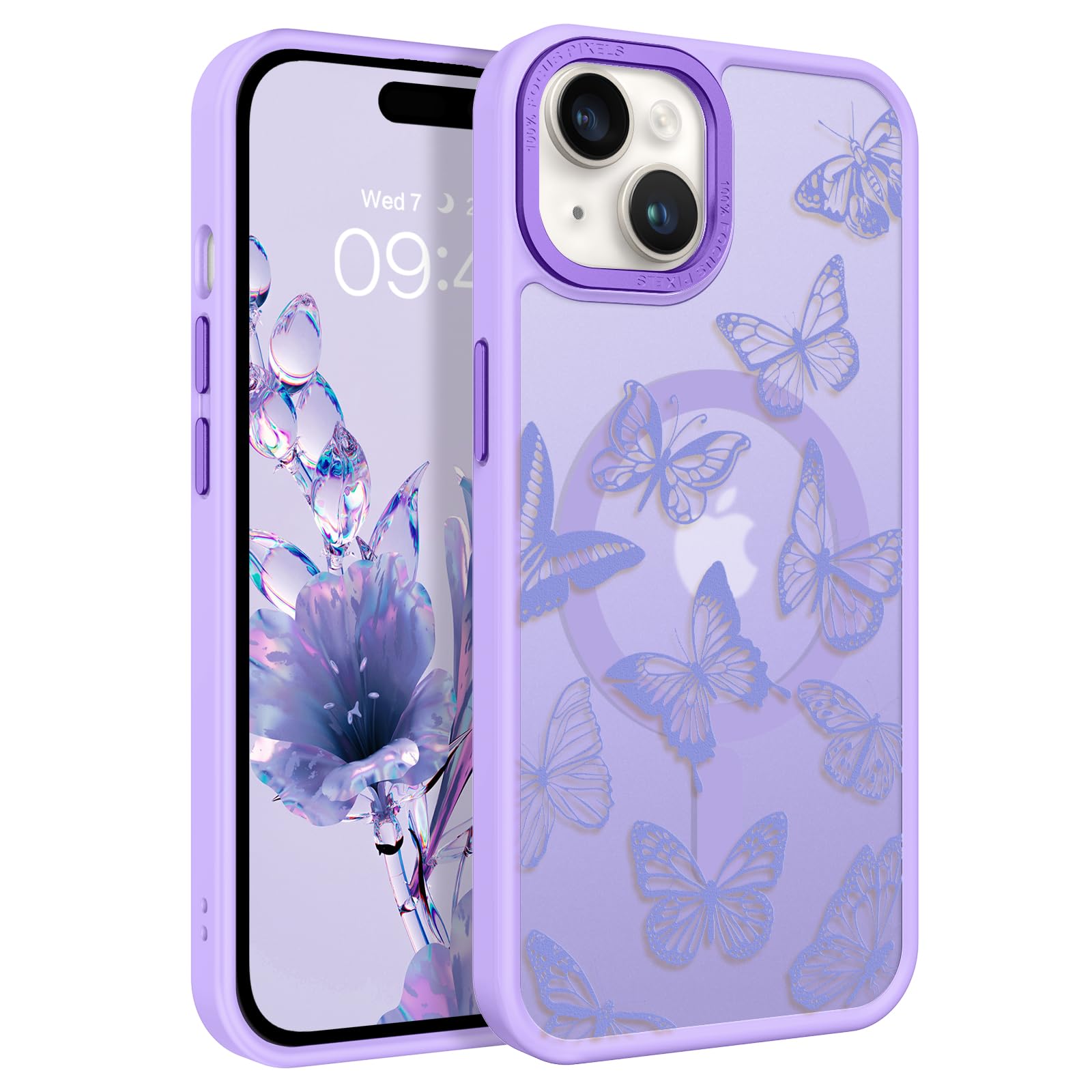 BENTOBEN iPhone 15 Plus Case, Cute Butterfly Pattern Magnetic Case [MagSafe Compatible] Translucent Matte Slim Womens Protectiv