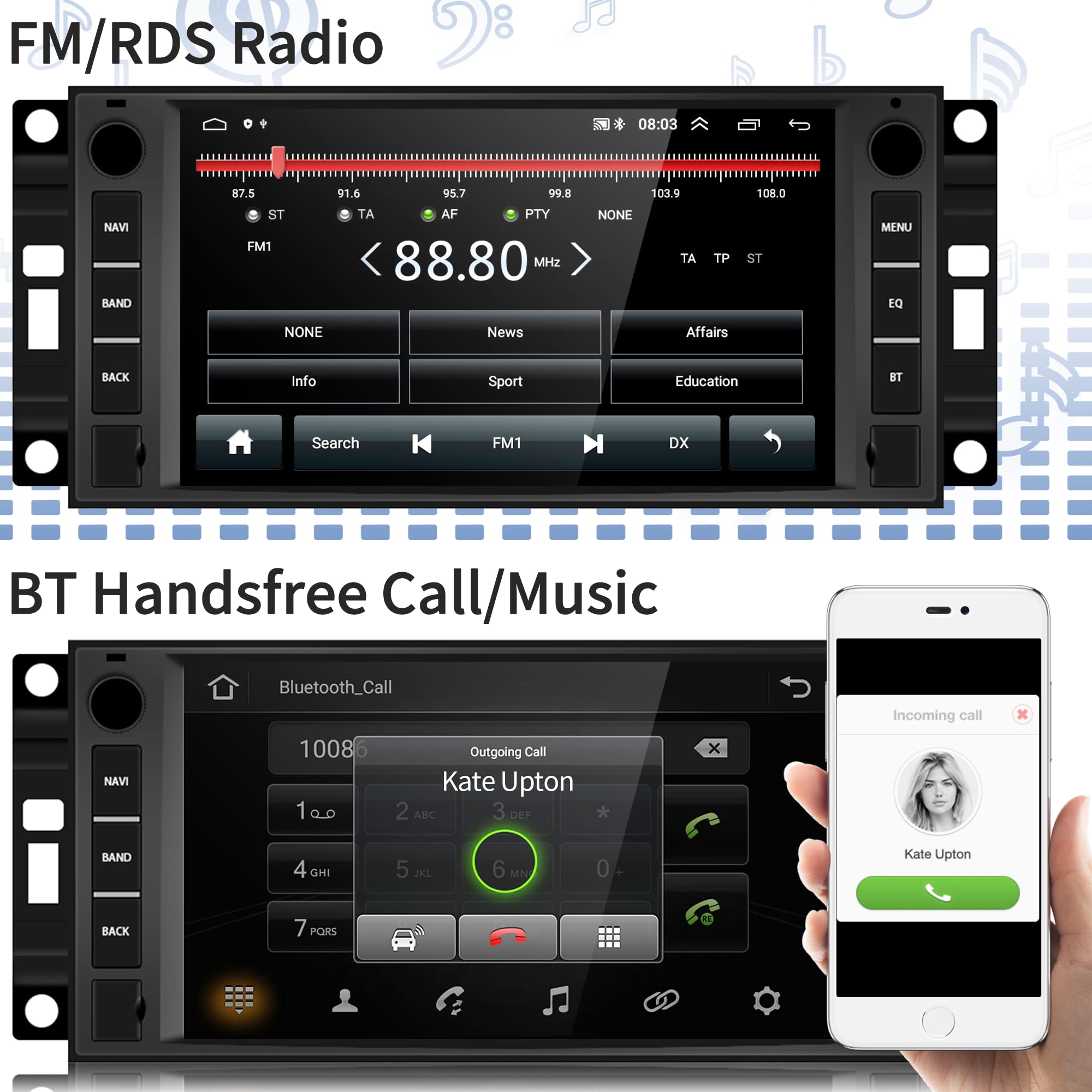 Android 13 Car Stereo Radio Wireless Carplay For Jeep Wrangler Dodge Ram Avenger Challenger Chrysler, Rimoody 7'' Touchscreen An