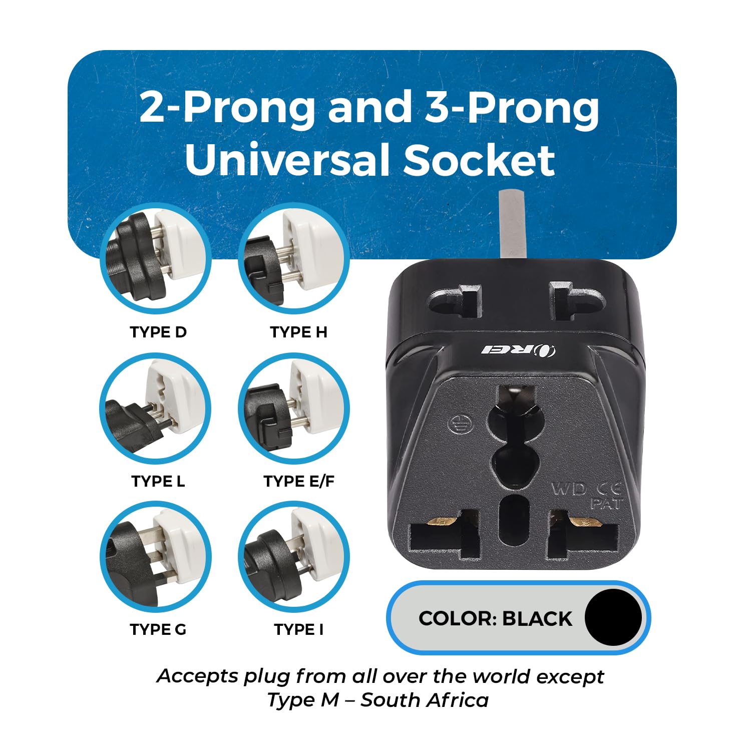 Orei Uk, Hong Kong Travel Adapter Plug, Adaptor 2 In 1, For Botswana, England, Uae, Dubai   Safe Grounded Connection   Universal