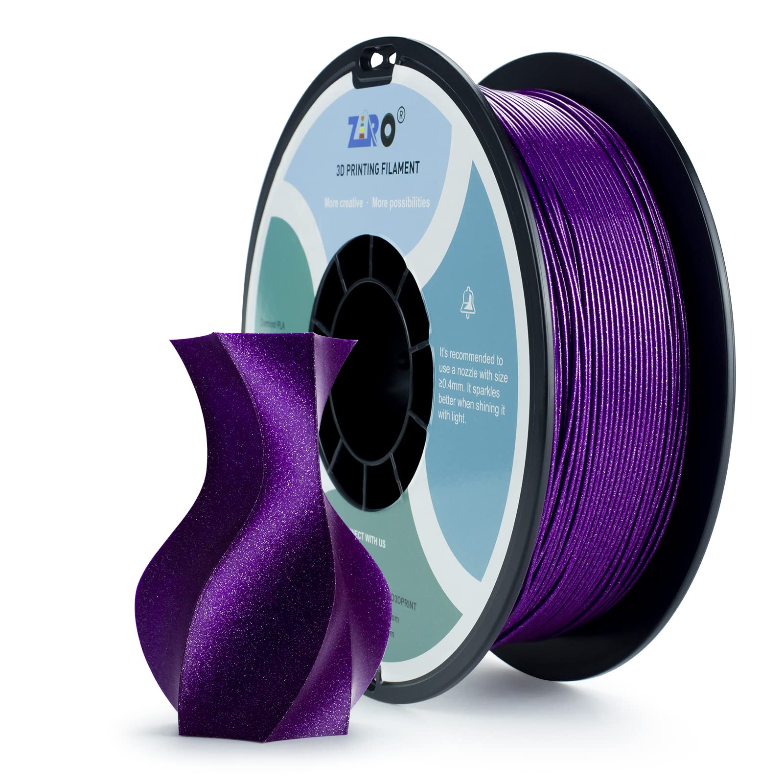 ZIRO Diamond Series Filament, 3D Printer Filament 1.75mm, Shiny Sparkle PLA with Glitter, Twinkling Neatly Wound 1kg/2.2lbs Spoo