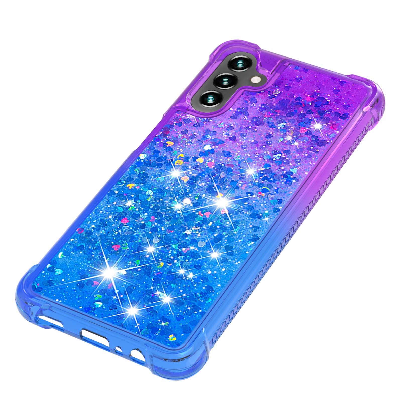 Caiyunl For Samsung Galaxy A14 5G Phone Case With Screen Protector, Women Girls Cute Glitter Bling Floating Liquid Soft Tpu Girl
