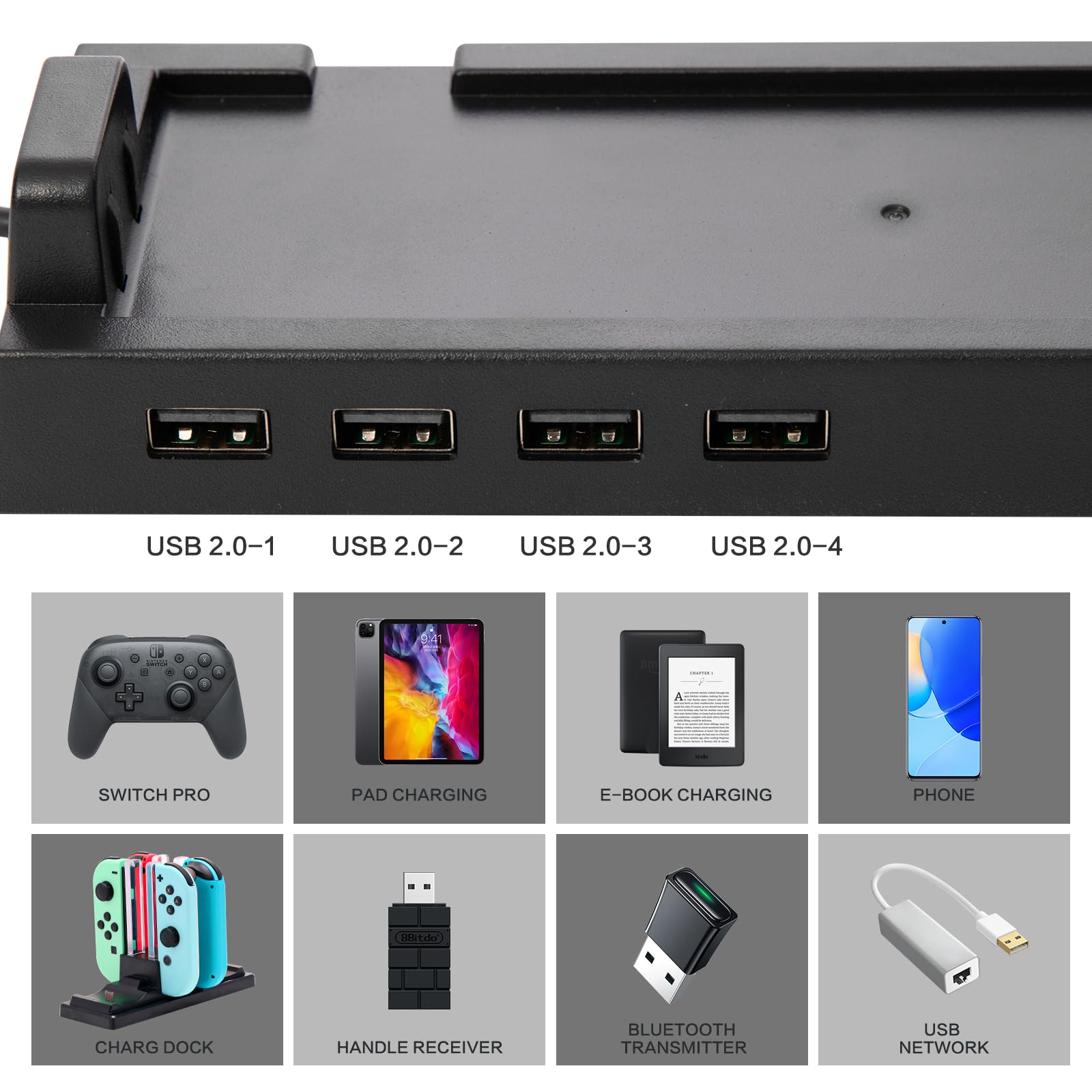 Switch Hub Dock, Usb Hub For Nintendo Switch With 4 Output Ports (Does Not Work With Keyboard And Mouse)