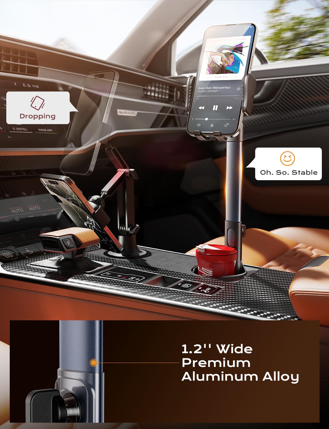 Tazeni 2 In 1 Cup Holder Cell Phone Holder Mount For Car Aluminum Alloy Rod Cup Phone Holder For Car Bottle Free Cupholder Cellp