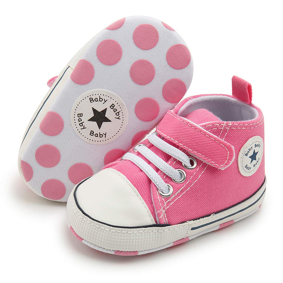 Tutoo Unisex Baby Boys Girls Star High Top Sneaker Soft Anti Slip Sole Newborn Infant First Walkers Canvas Denim Shoes