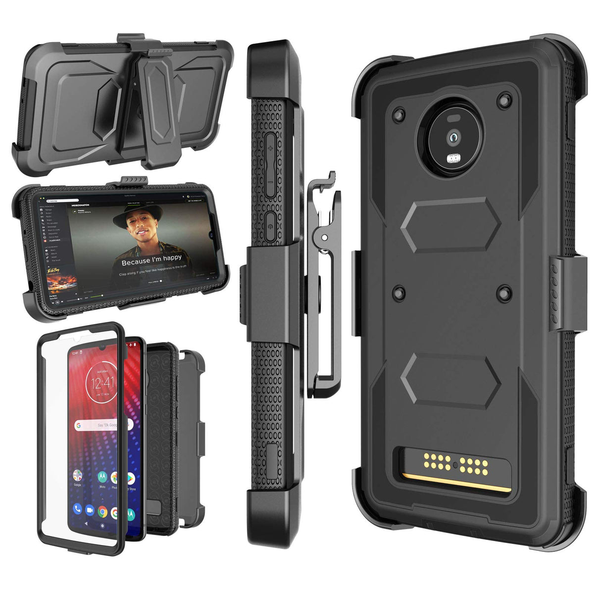 Njjex For Moto Z4 Case, For Motorola Z4 Holster Case, Moto Z4 Play Case, [Nbeck] Shockproof Heavy Duty Built In Screen Protector